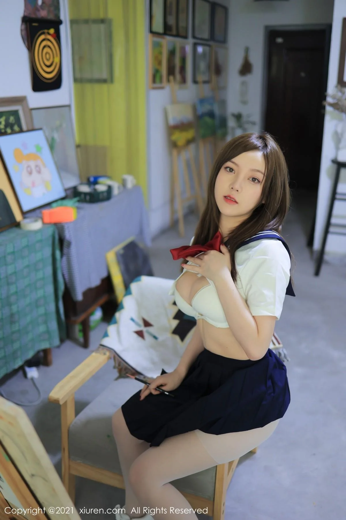 豆瓣酱真实画室场景主题半脱制服露开档白丝完美绝美写真 第 23 张