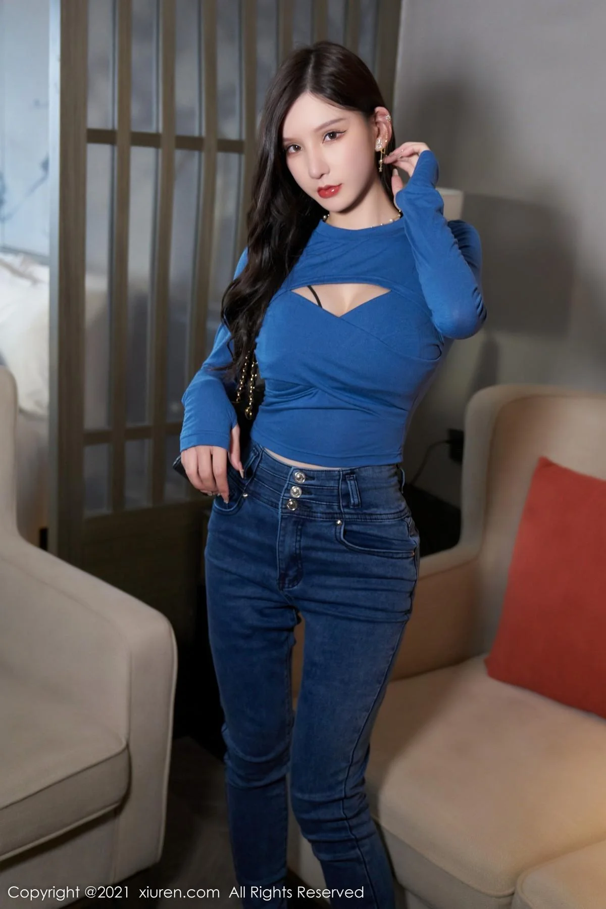 周于希Sandy私房半脱露黑色蕾丝内衣配蕾丝吊袜绝美写真 第 34 张