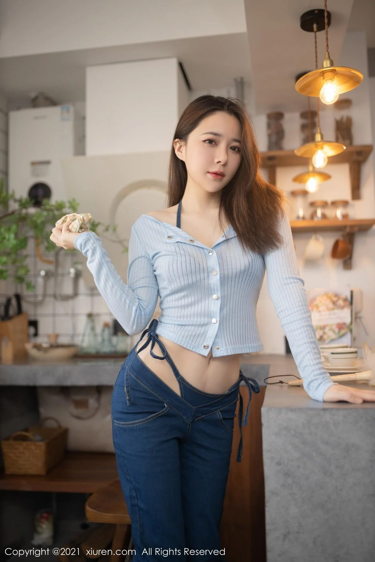 鱼子酱Fish家居女友主题私房半脱露牛仔内衣完美绝美写真 第 7 张
