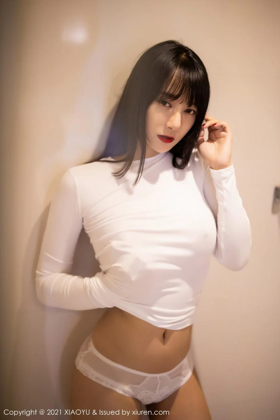 何嘉颖私房明亮浴室白色真空服饰配透视内裤绝美写真 第 86 张