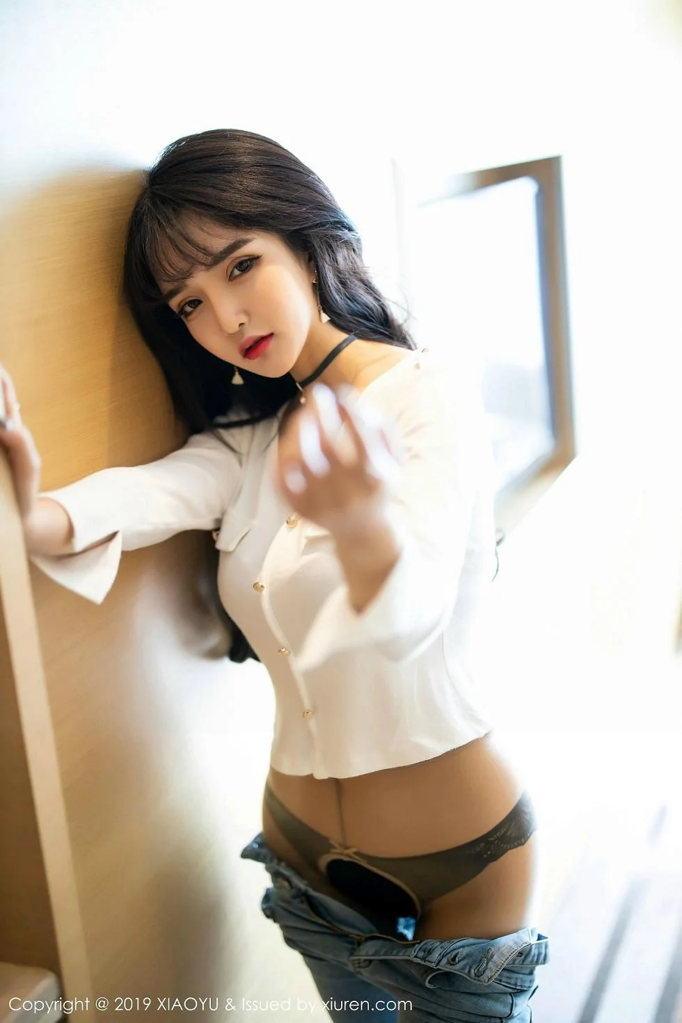 Miko酱吖私房脱紧身牛仔裤露超薄肉丝撩人绝美写真 第 88 张