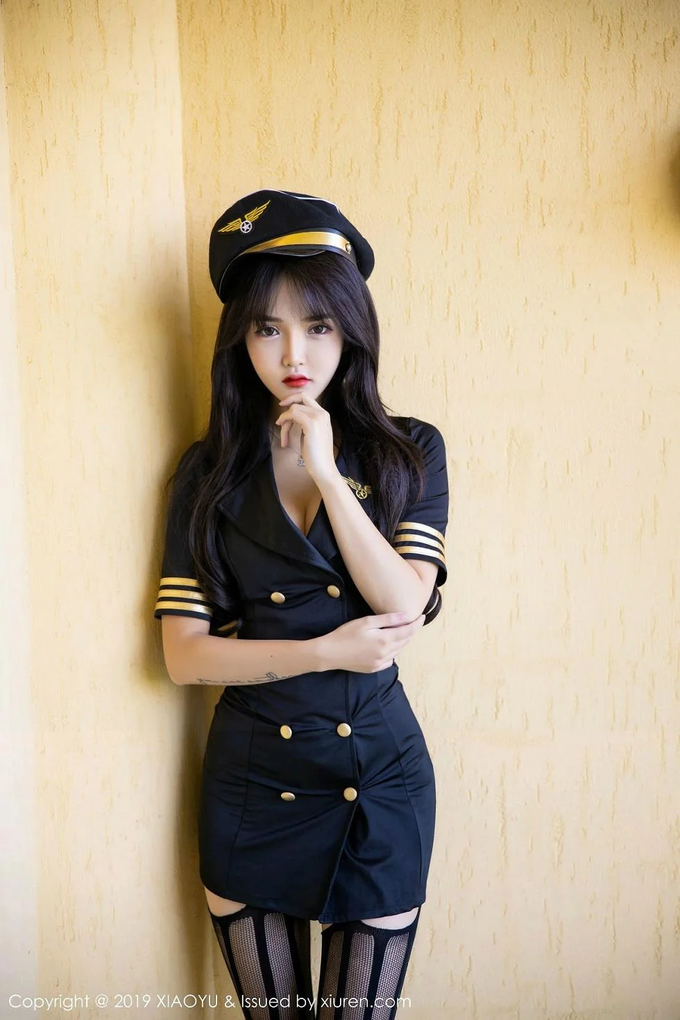 Miko酱吖女警制服半脱露性感内衣吊带黑丝完美绝美写真 第 21 张