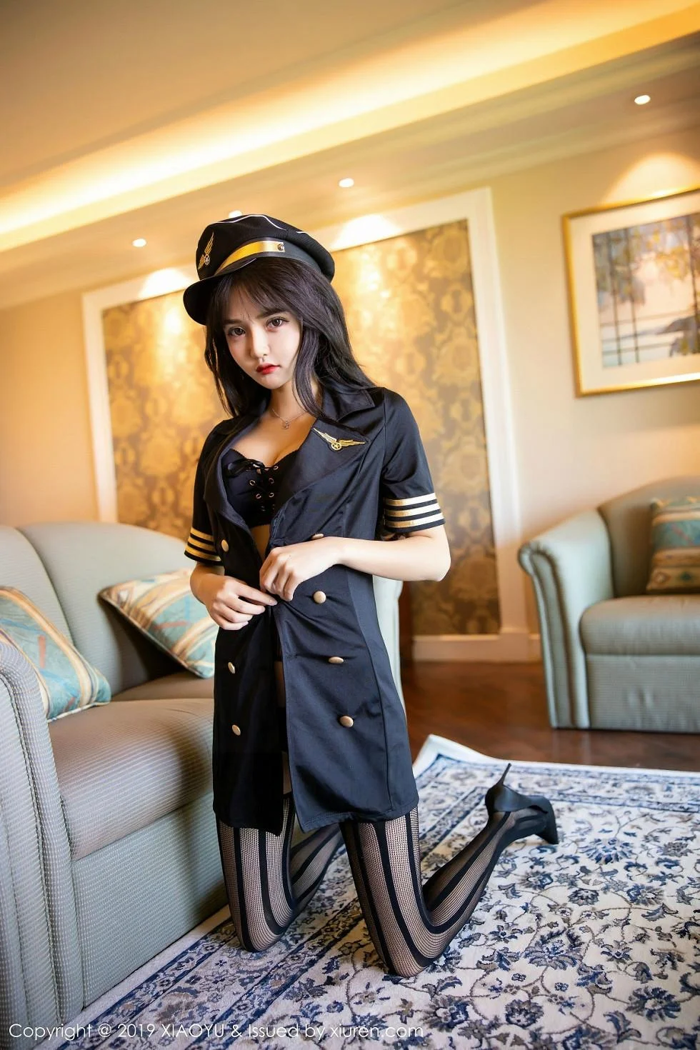 Miko酱吖女警制服半脱露性感内衣吊带黑丝完美绝美写真 第 49 张