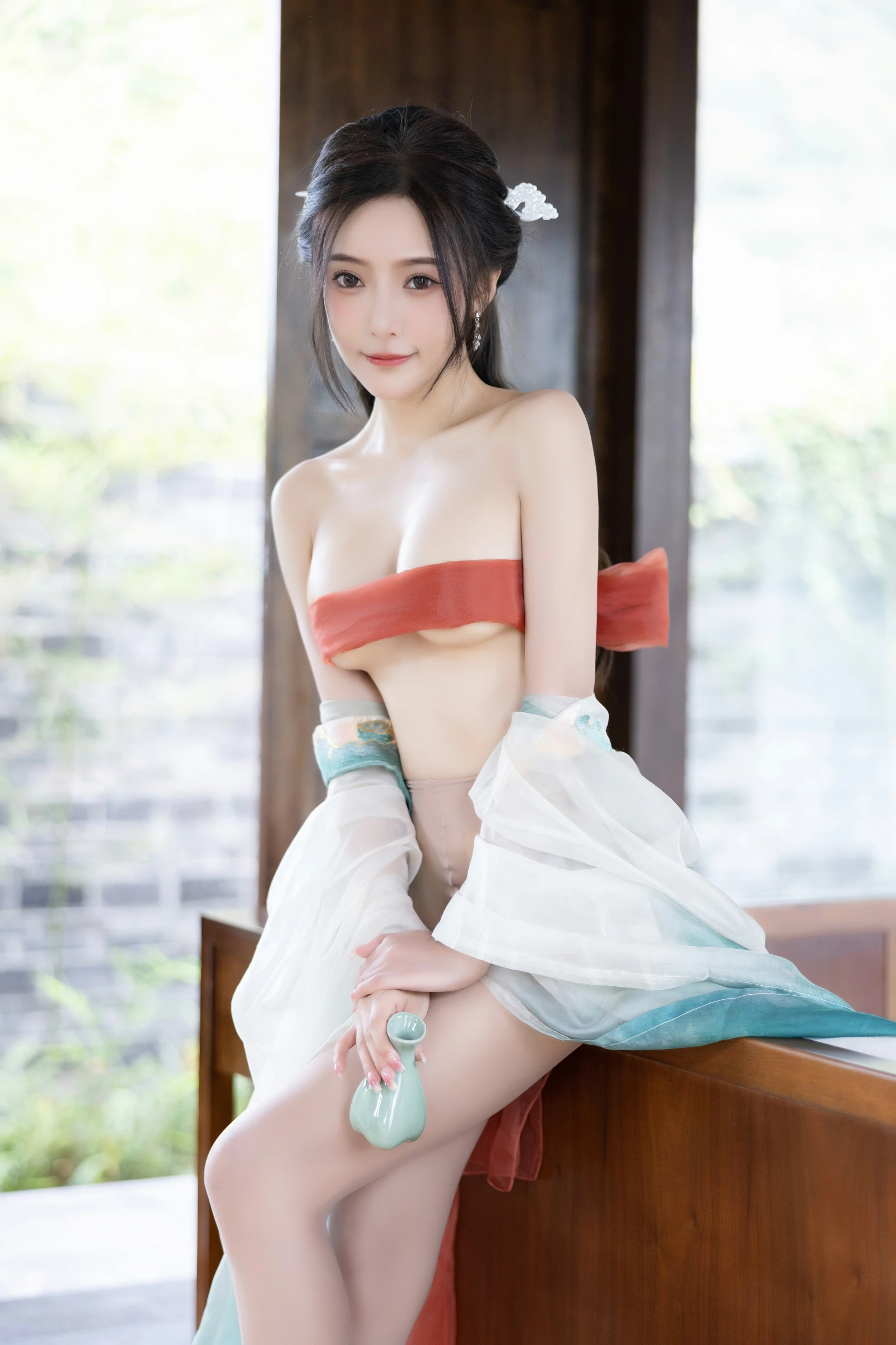 [秀人付费] 王馨瑶Yanni 诱人私拍福利 瀑布 绿色古装 第 69 张