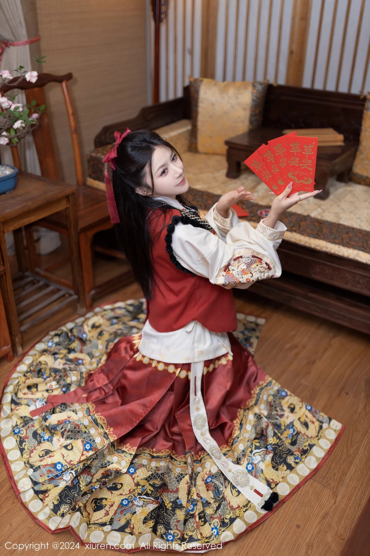 鱼子酱Fish贺新春主题红色服饰露红布兜秀曼妙身姿绝美写真 第 3 张
