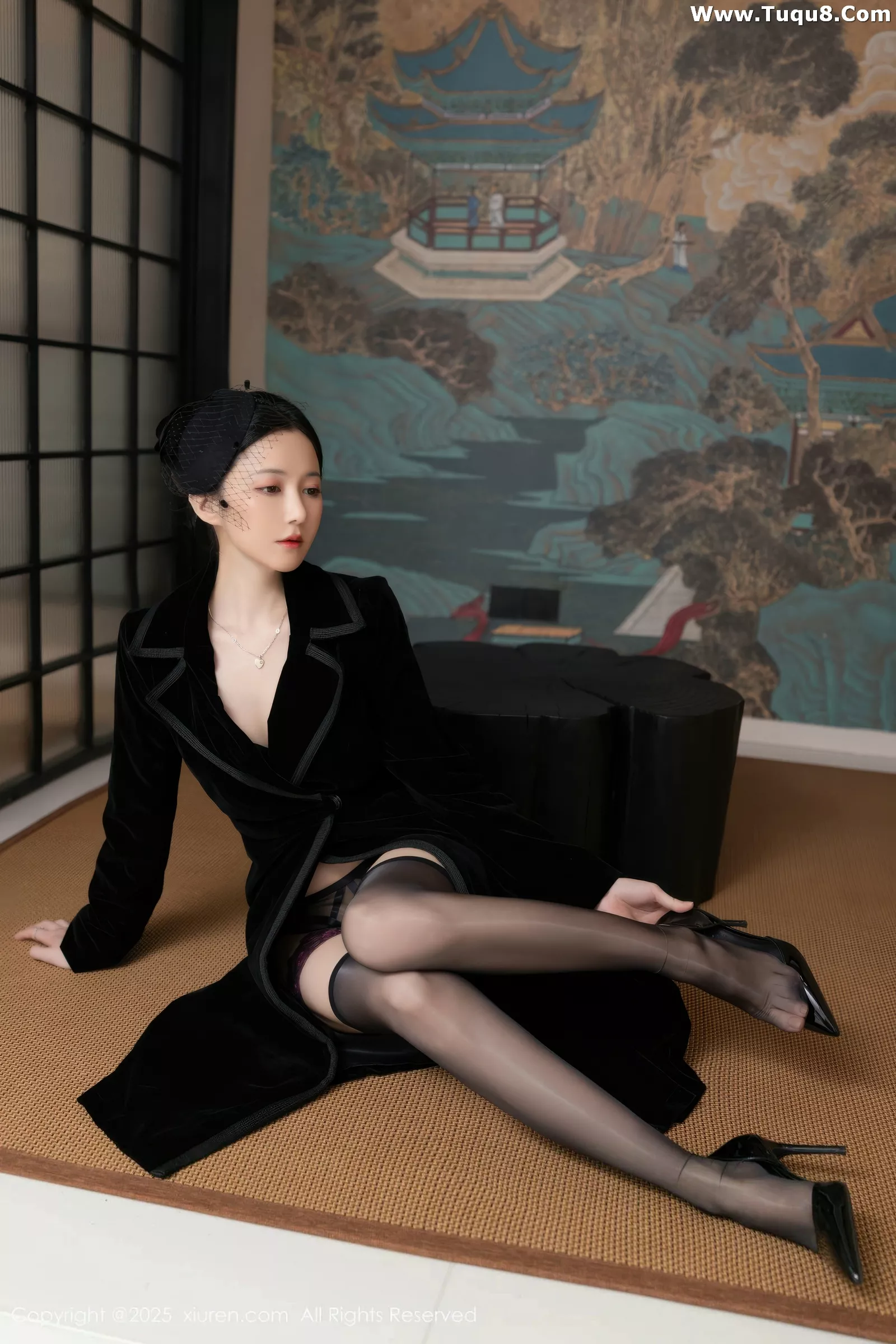 鱼子酱Fish性感黑色情趣内衣配黑丝吊袜秀曼妙身姿绝美写真 第 13 张
