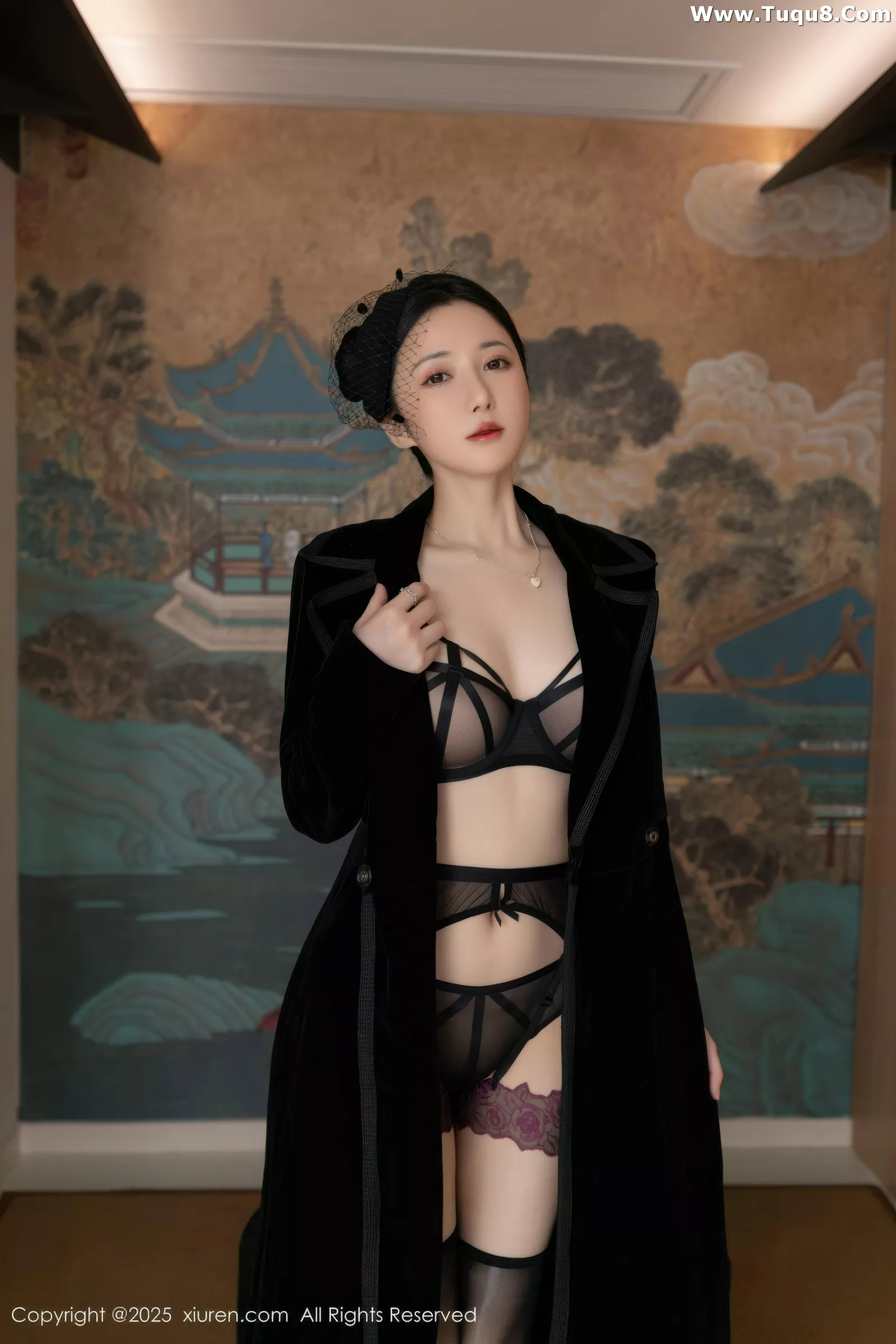 鱼子酱Fish性感黑色情趣内衣配黑丝吊袜秀曼妙身姿绝美写真 第 25 张