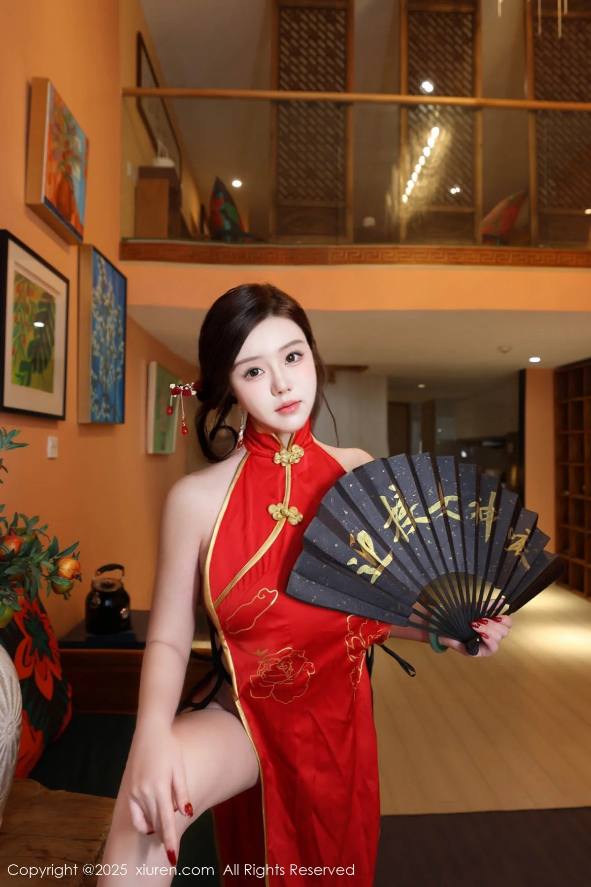 小薯条nienie性感红色旗袍配红丝吊袜秀曼妙身姿绝美写真 第 37 张