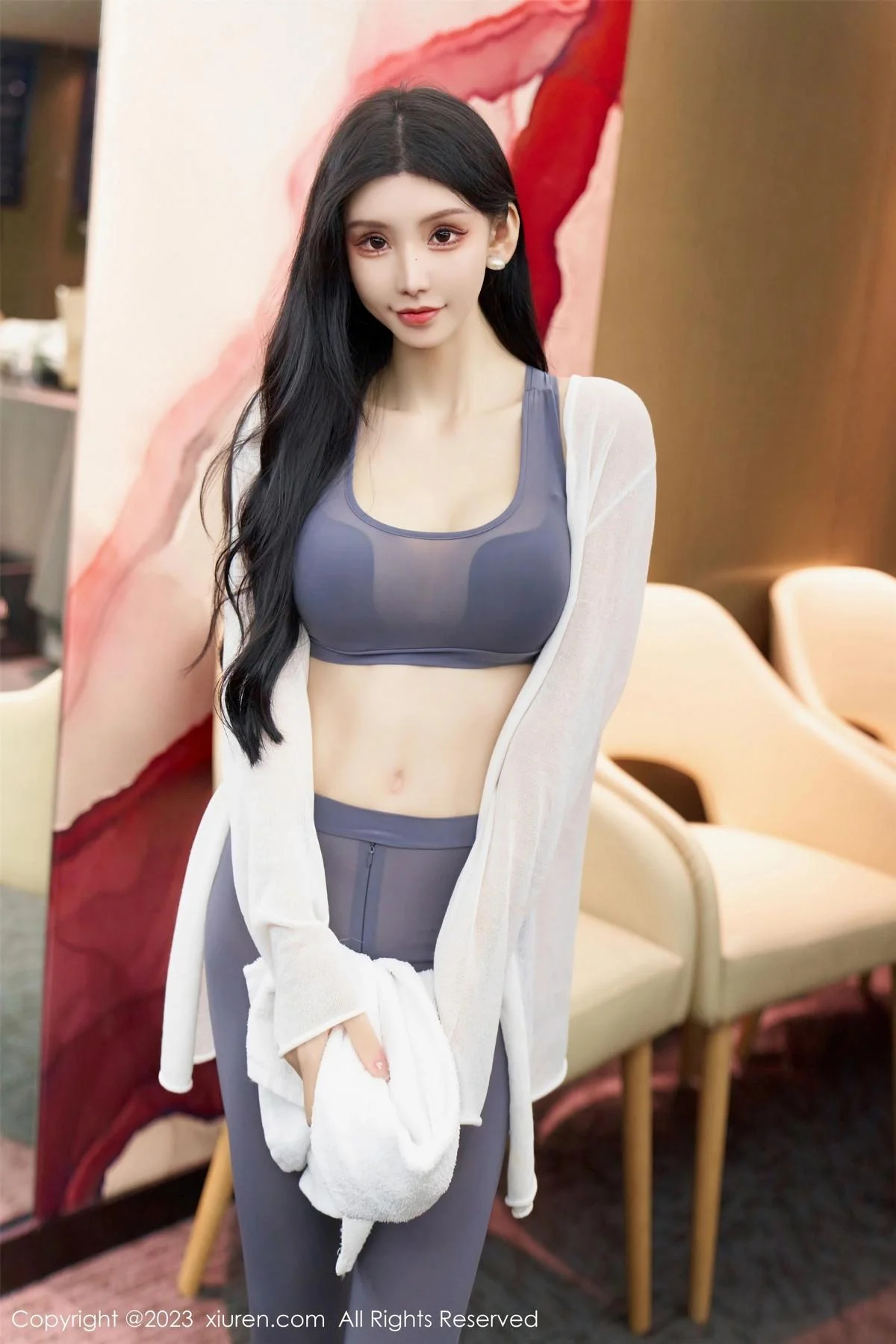 周于希Sally酒店场景性感灰色健身服紧身秀完美身材绝美写真 第 29 张