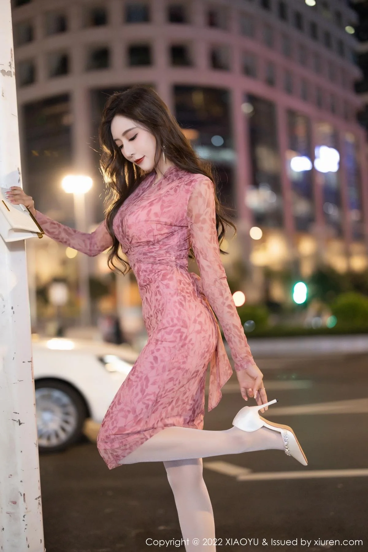 王馨瑶yanni脱浅红连衣短裙露白色内衣配超薄肉丝绝美写真 第 14 张