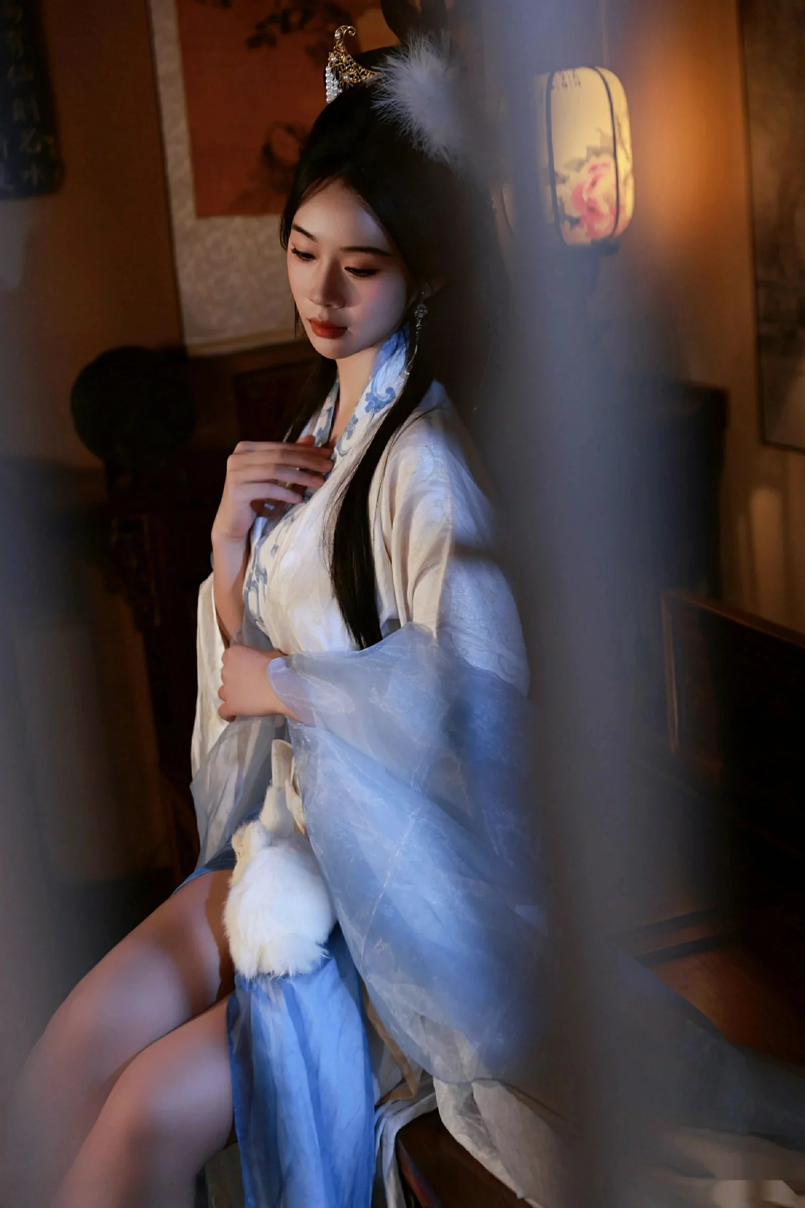 南乔中秋主题性感汉服装扮配超薄肉丝秀白嫩肌肤绝美写真 第 15 张