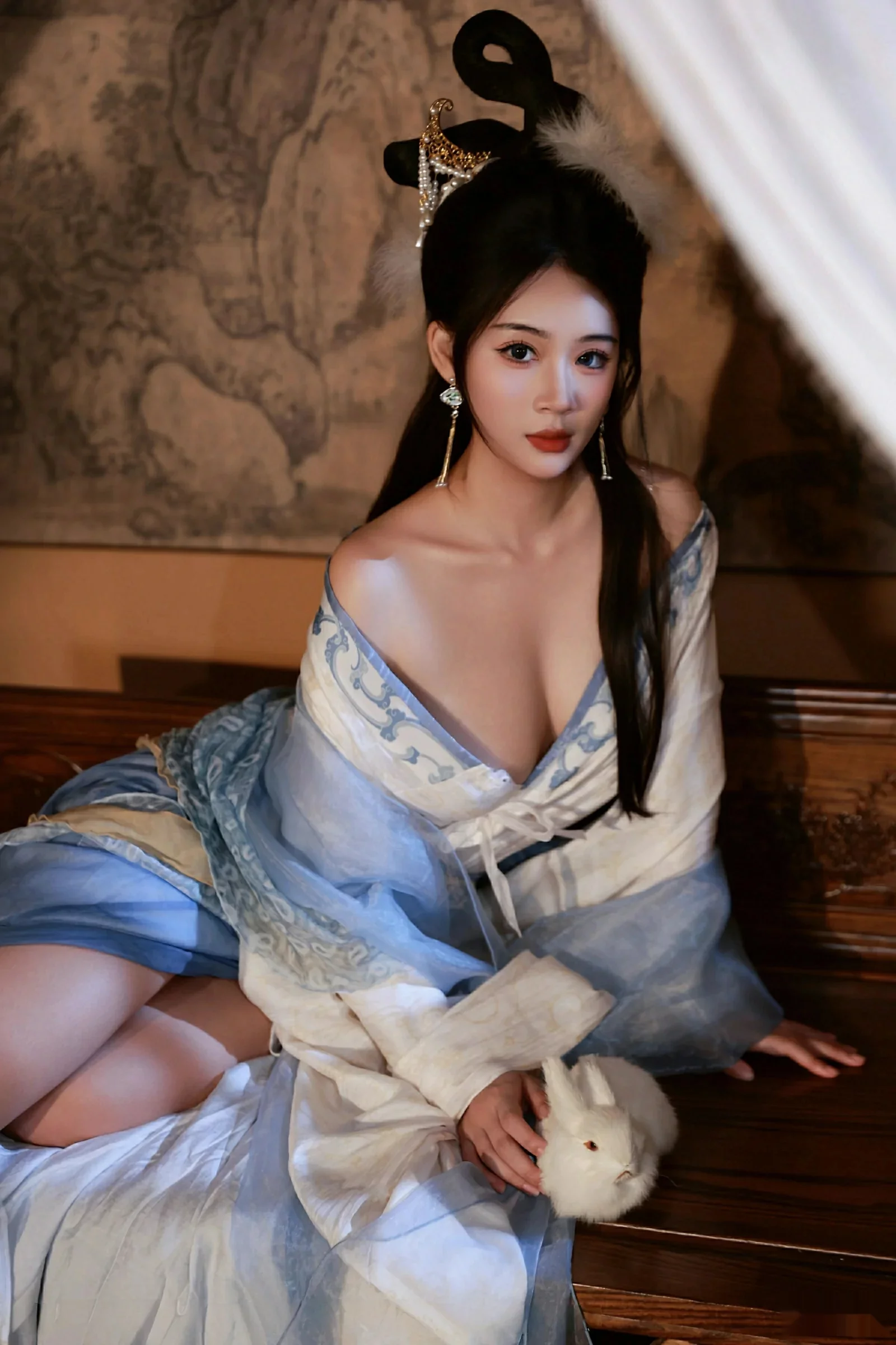 南乔中秋主题性感汉服装扮配超薄肉丝秀白嫩肌肤绝美写真 第 23 张