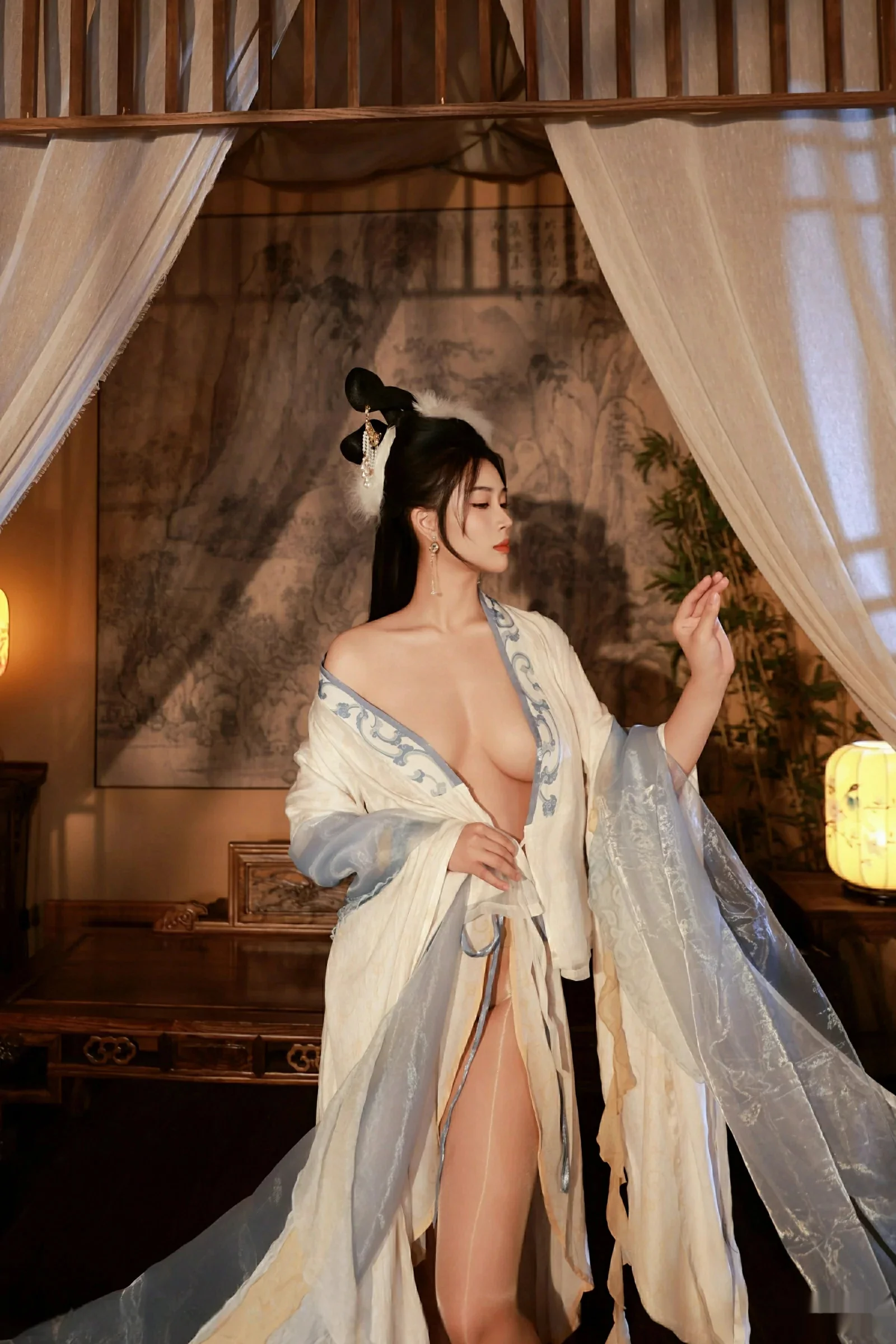 南乔中秋主题性感汉服装扮配超薄肉丝秀白嫩肌肤绝美写真 第 45 张