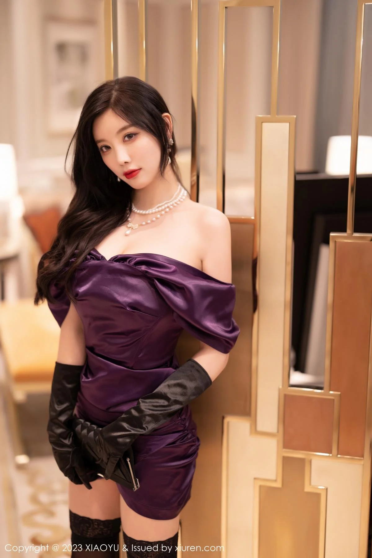 杨晨晨Yome脱露肩连衣短裙秀淡紫色蕾丝内衣完美绝美写真 第 28 张