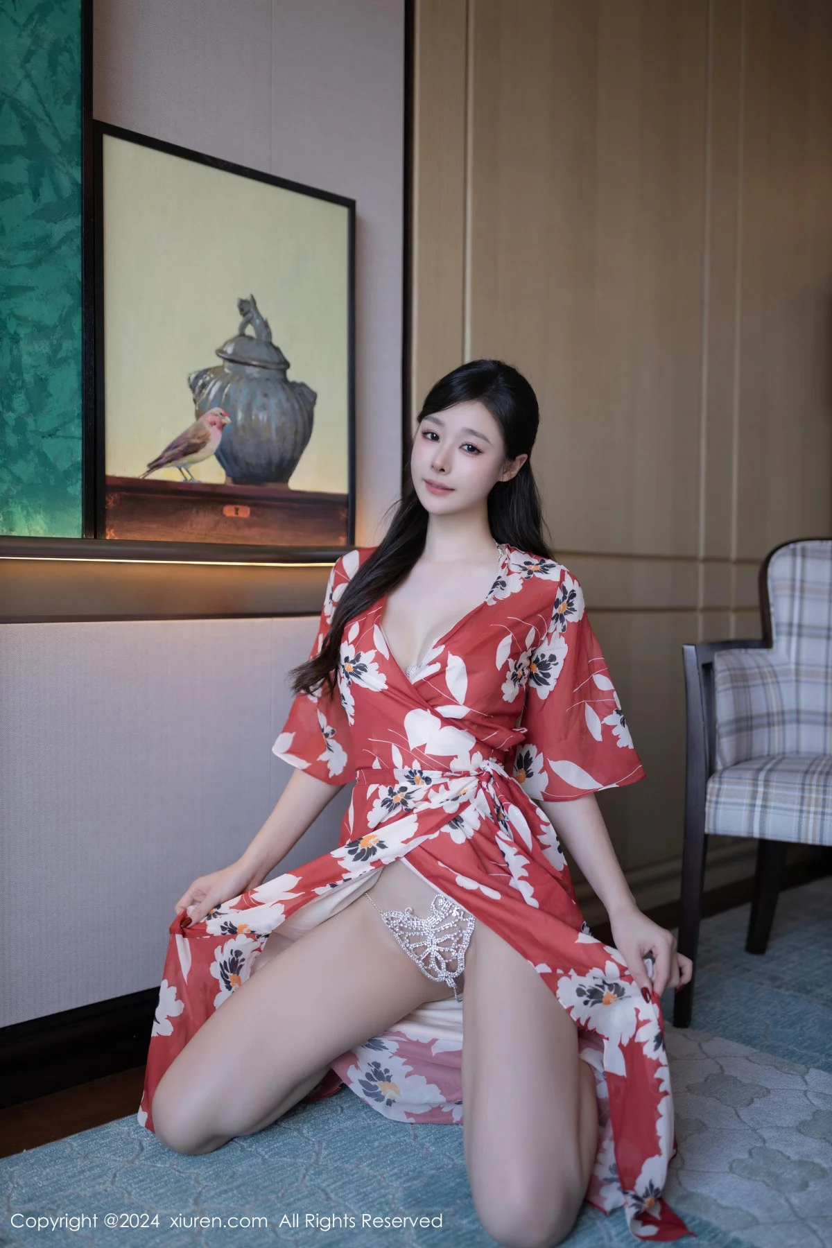 小逗逗性感花朵连衣裙露白色情趣内衣秀曼妙身姿绝美写真 第 5 张
