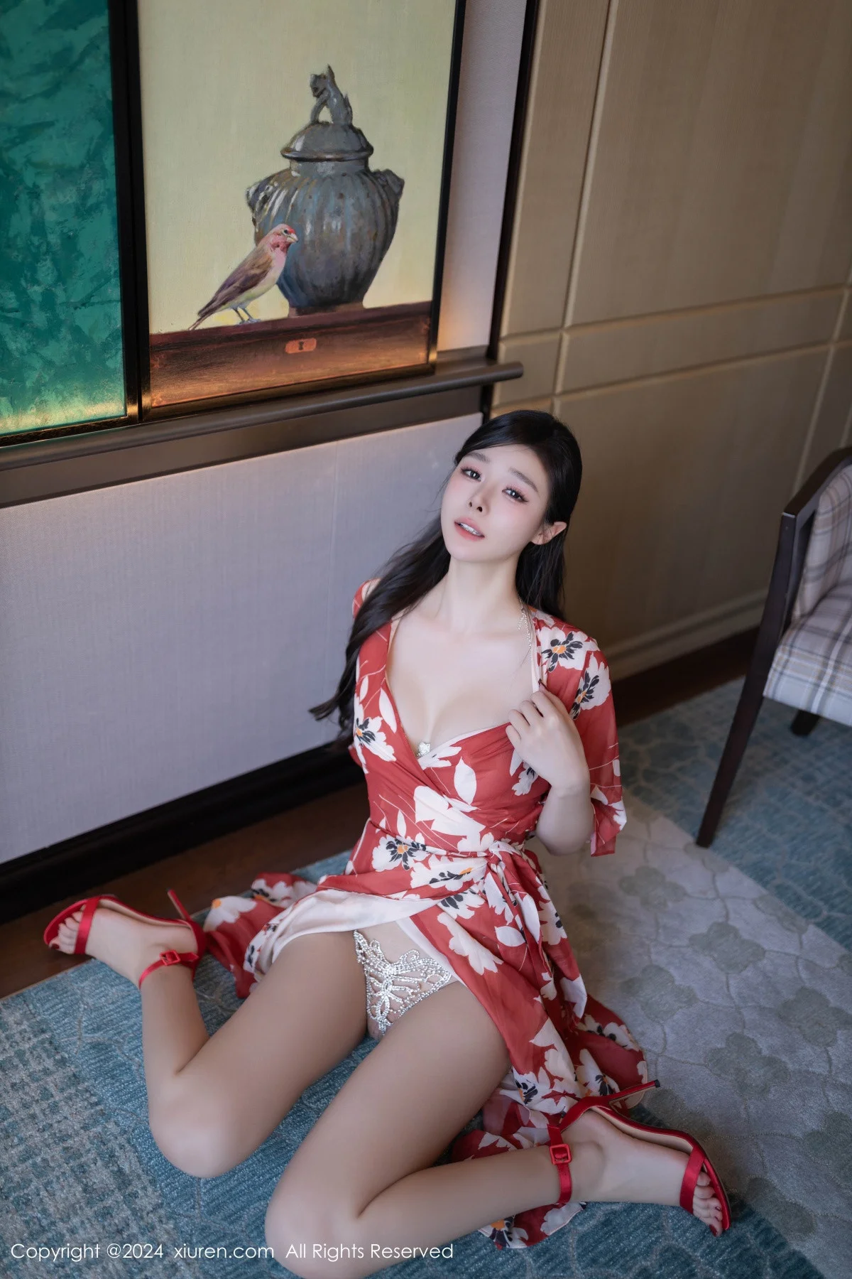 小逗逗性感花朵连衣裙露白色情趣内衣秀曼妙身姿绝美写真 第 8 张