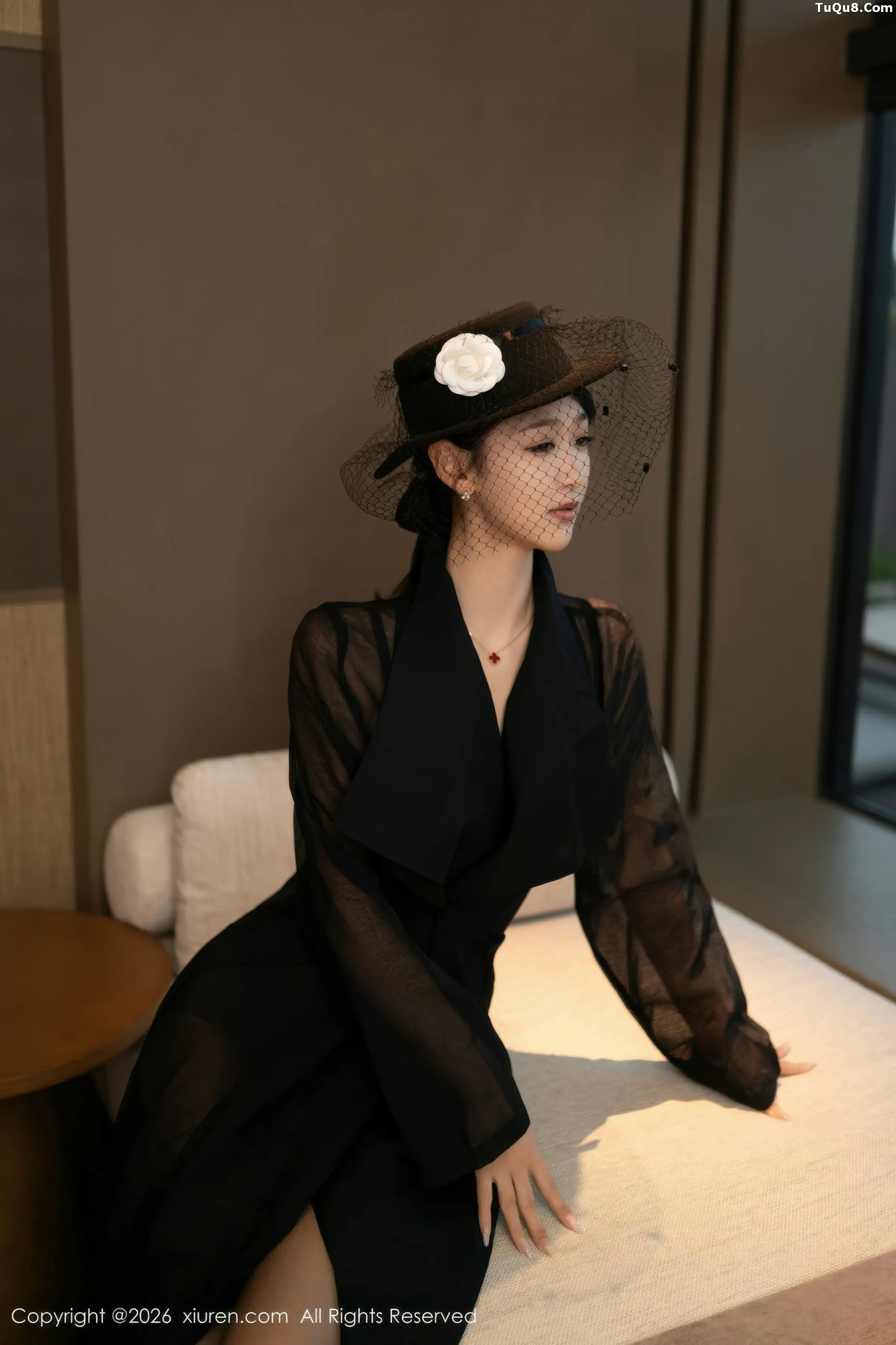 唐安琪性感黑色薄纱礼服露黑色内衣配超薄黑丝秀美腿绝美写真 第 3 张