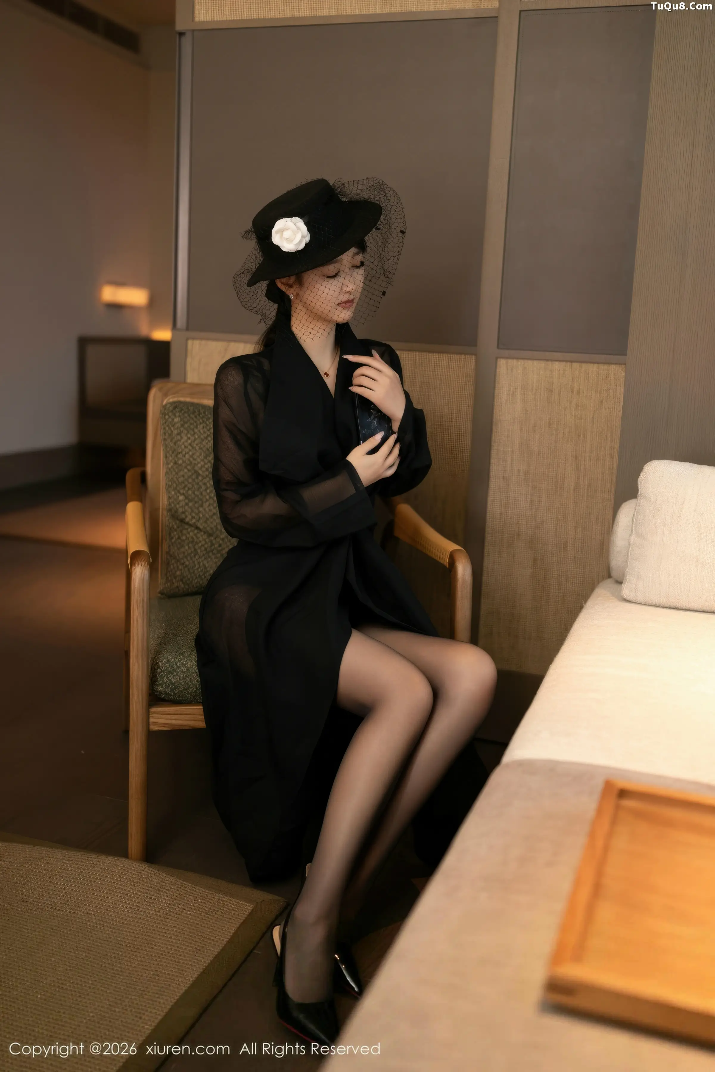 唐安琪性感黑色薄纱礼服露黑色内衣配超薄黑丝秀美腿绝美写真 第 9 张