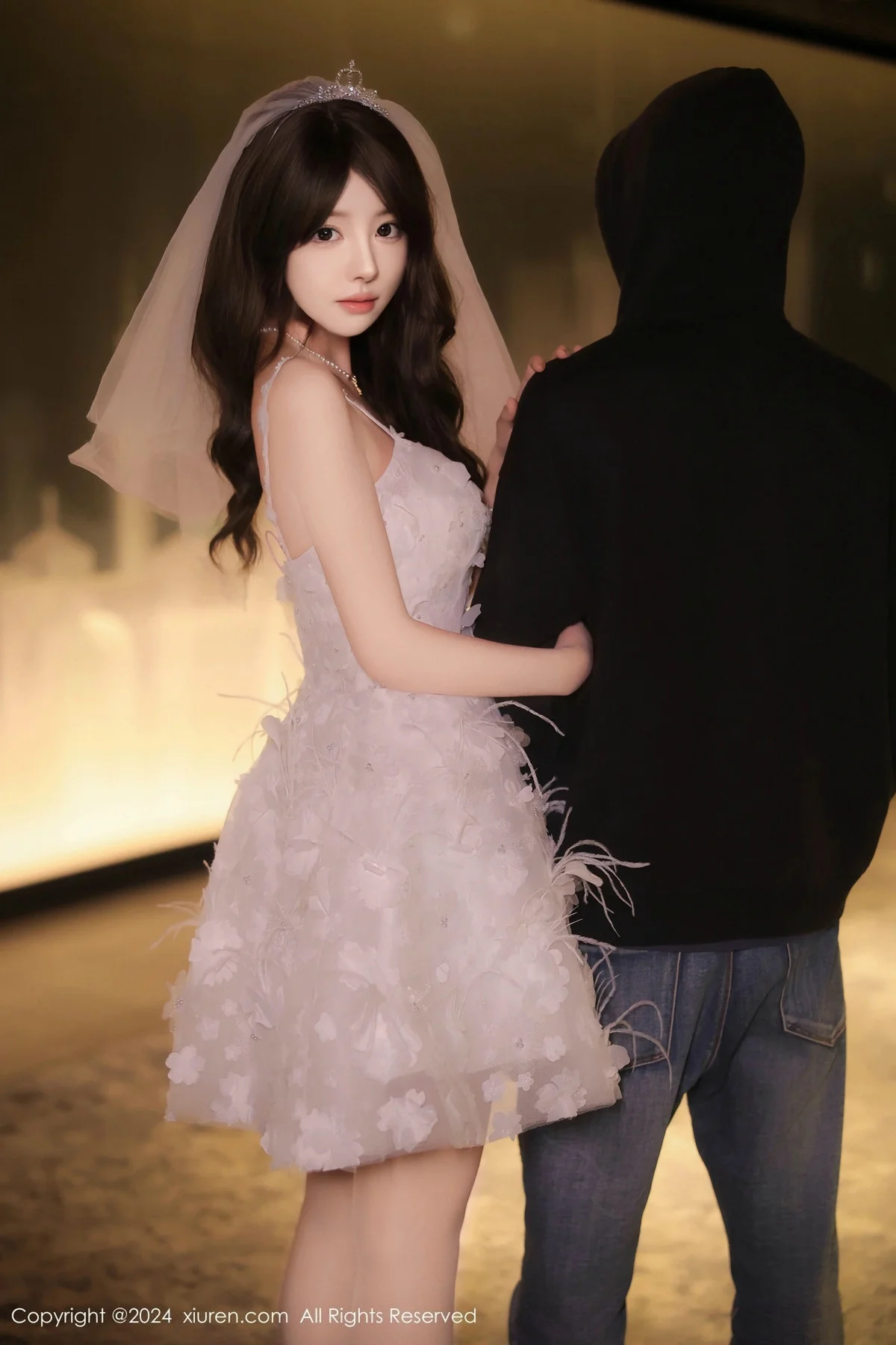 桃妖夭性感白色婚纱露白色内衣配超薄肉丝秀曼妙身姿绝美写真 第 4 张