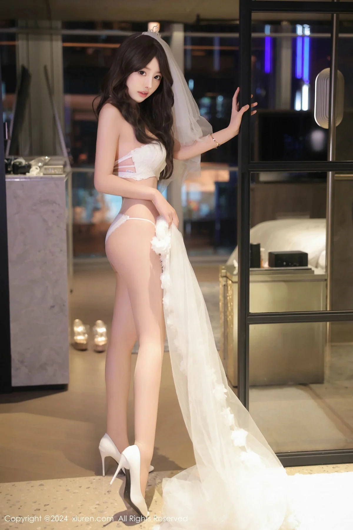 桃妖夭性感白色婚纱露白色内衣配超薄肉丝秀曼妙身姿绝美写真 第 64 张