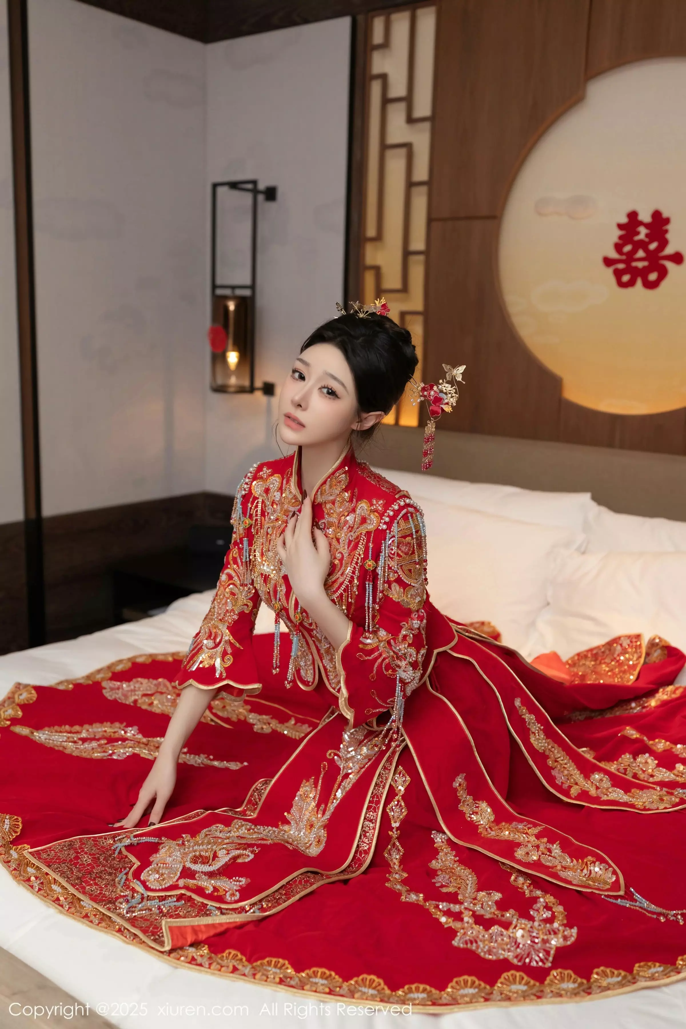 小逗逗新婚主题性感红色蕾丝内衣配黑丝吊袜完美绝美写真 第 13 张