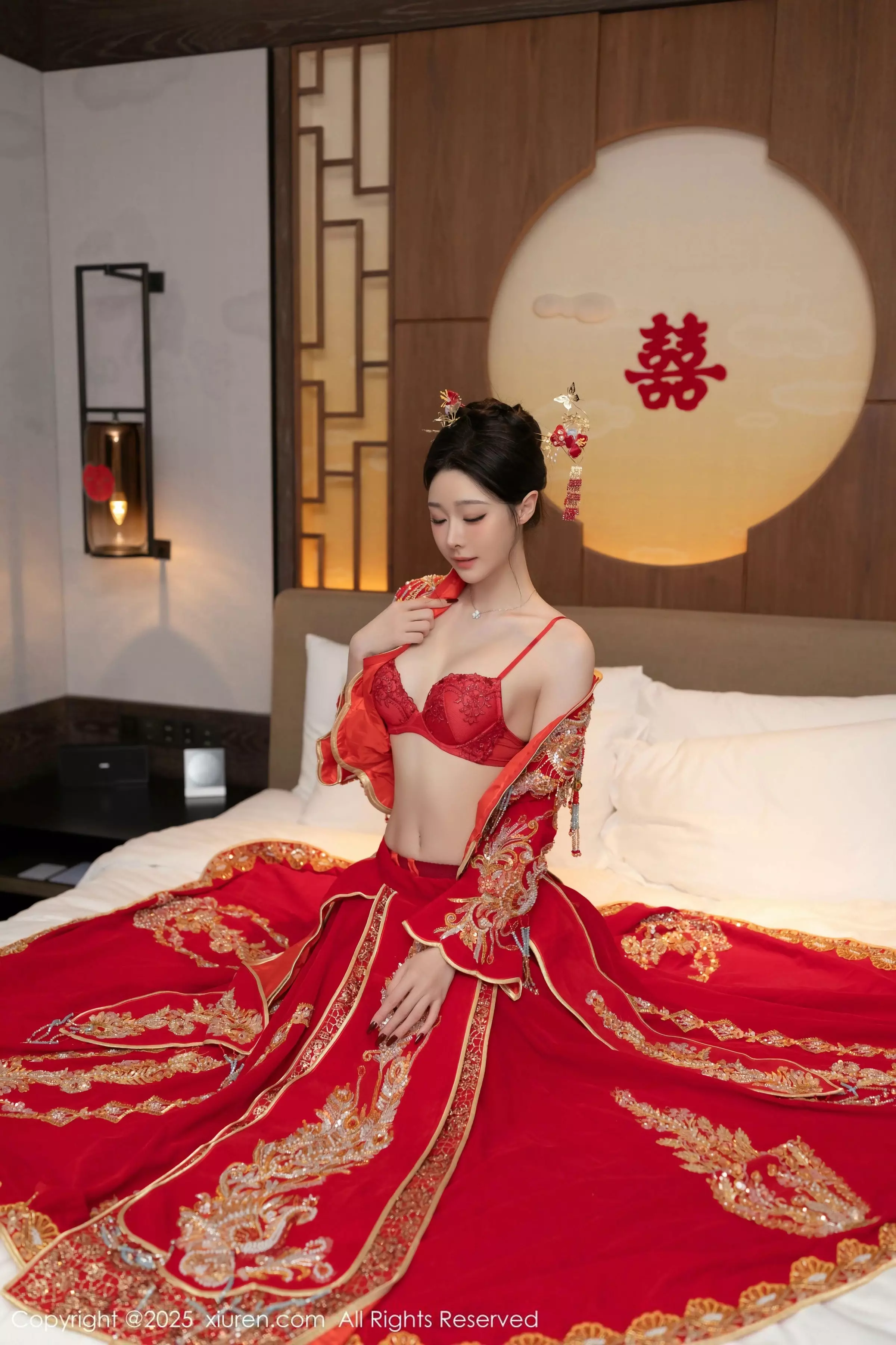 小逗逗新婚主题性感红色蕾丝内衣配黑丝吊袜完美绝美写真 第 41 张