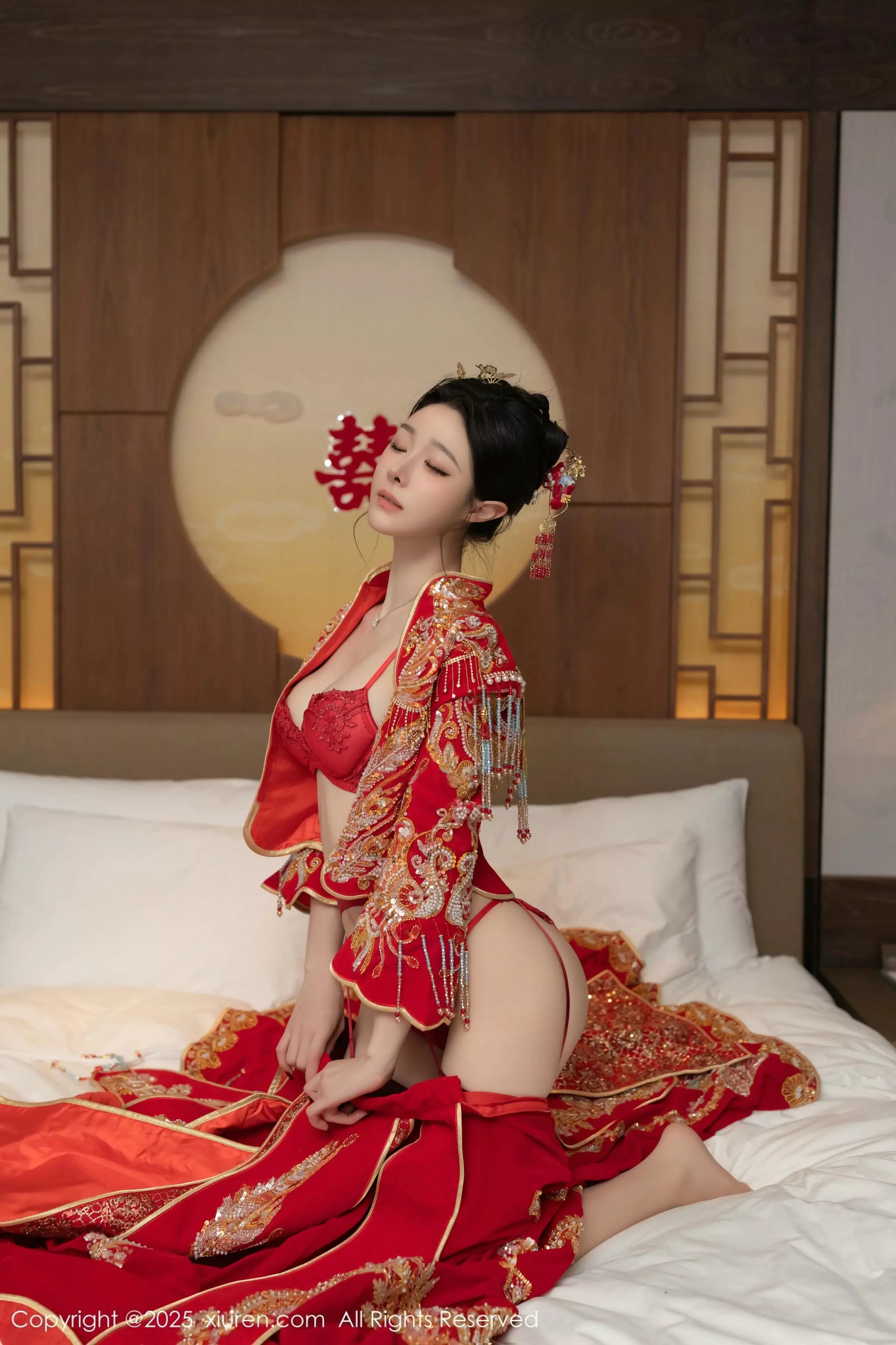 小逗逗新婚主题性感红色蕾丝内衣配黑丝吊袜完美绝美写真 第 71 张