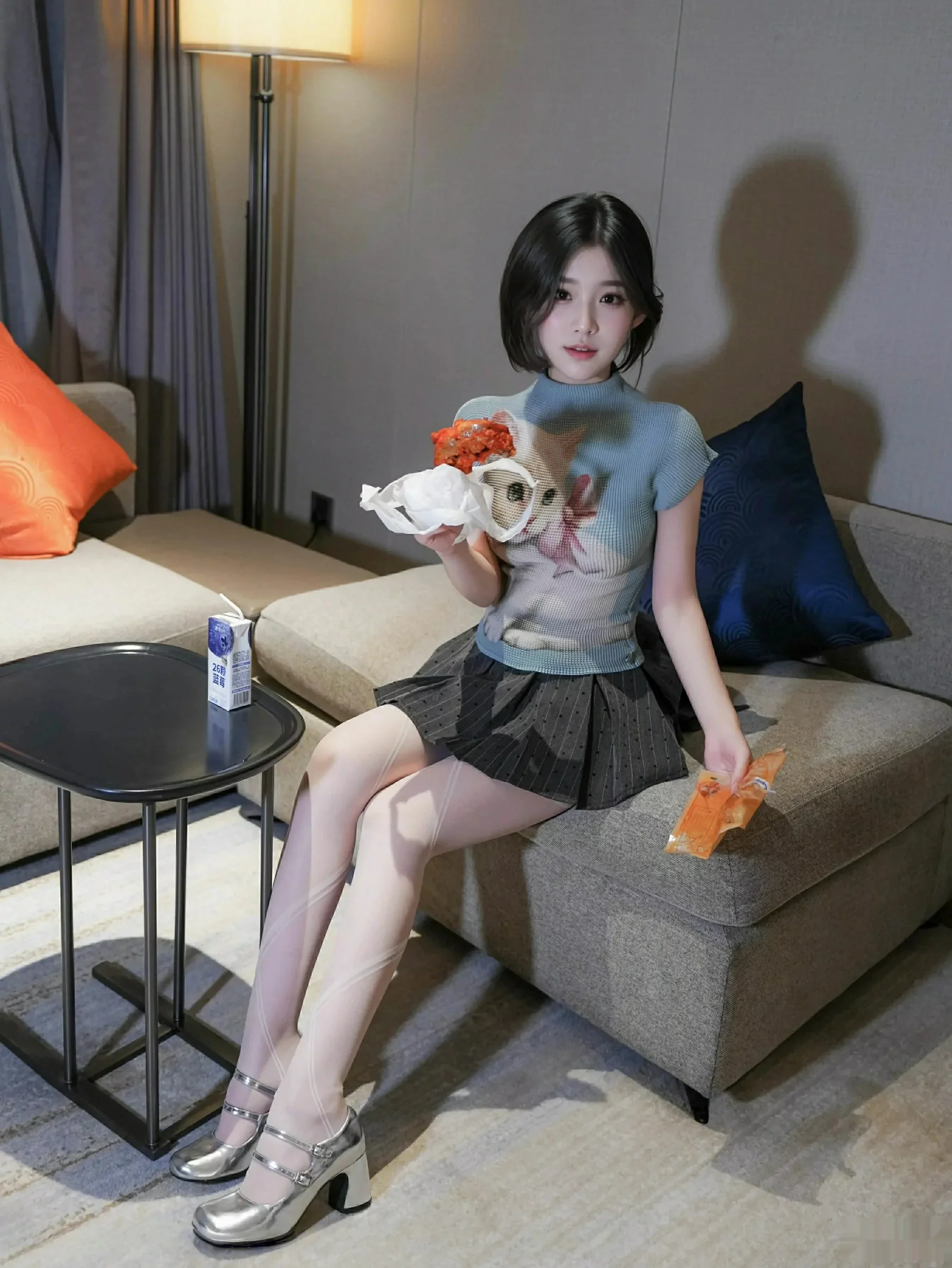 汁汁性感JK服饰露灰色内衣配白色丝袜秀曼妙身材绝美写真 第 13 张