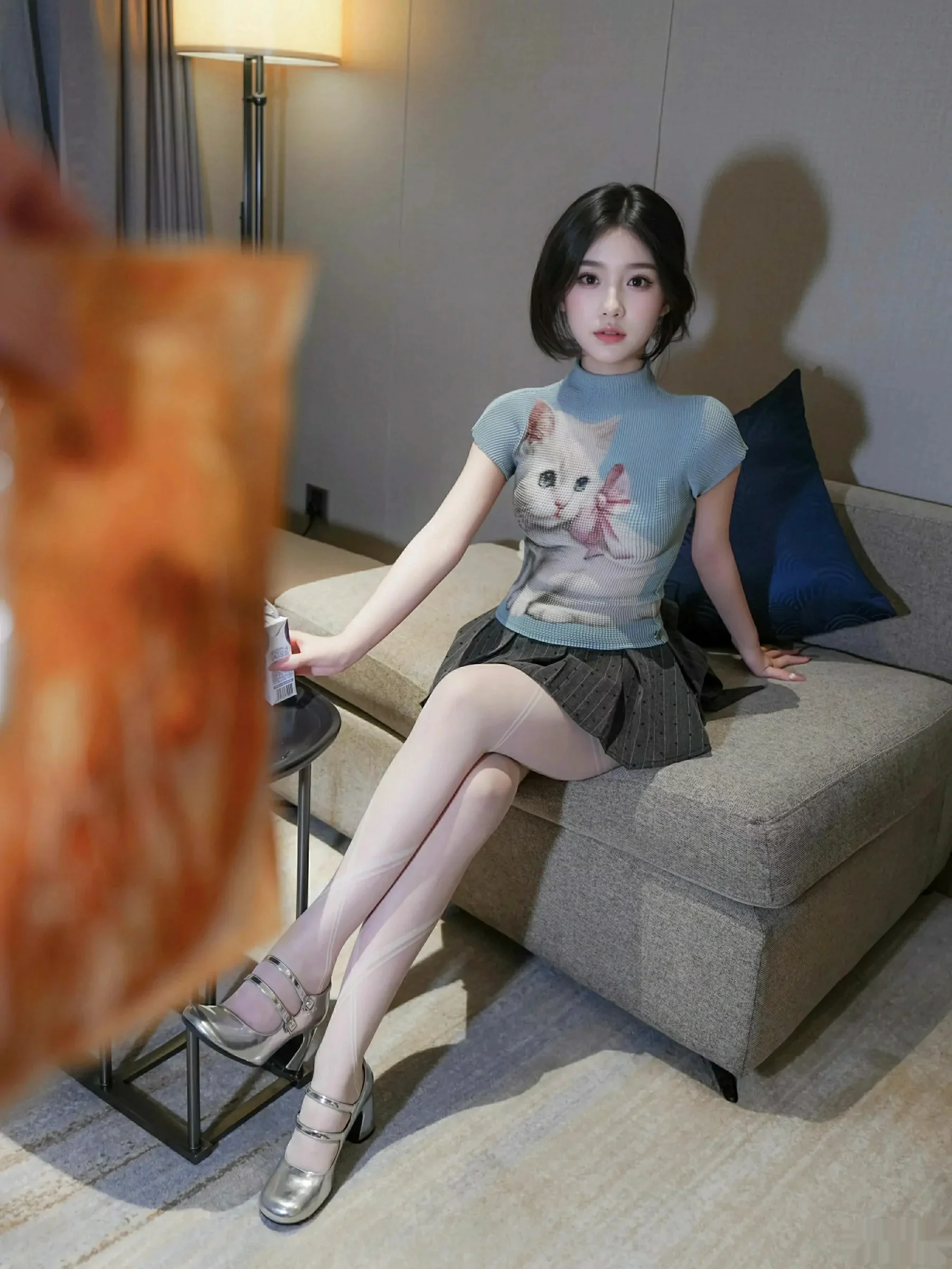 汁汁性感JK服饰露灰色内衣配白色丝袜秀曼妙身材绝美写真 第 6 张