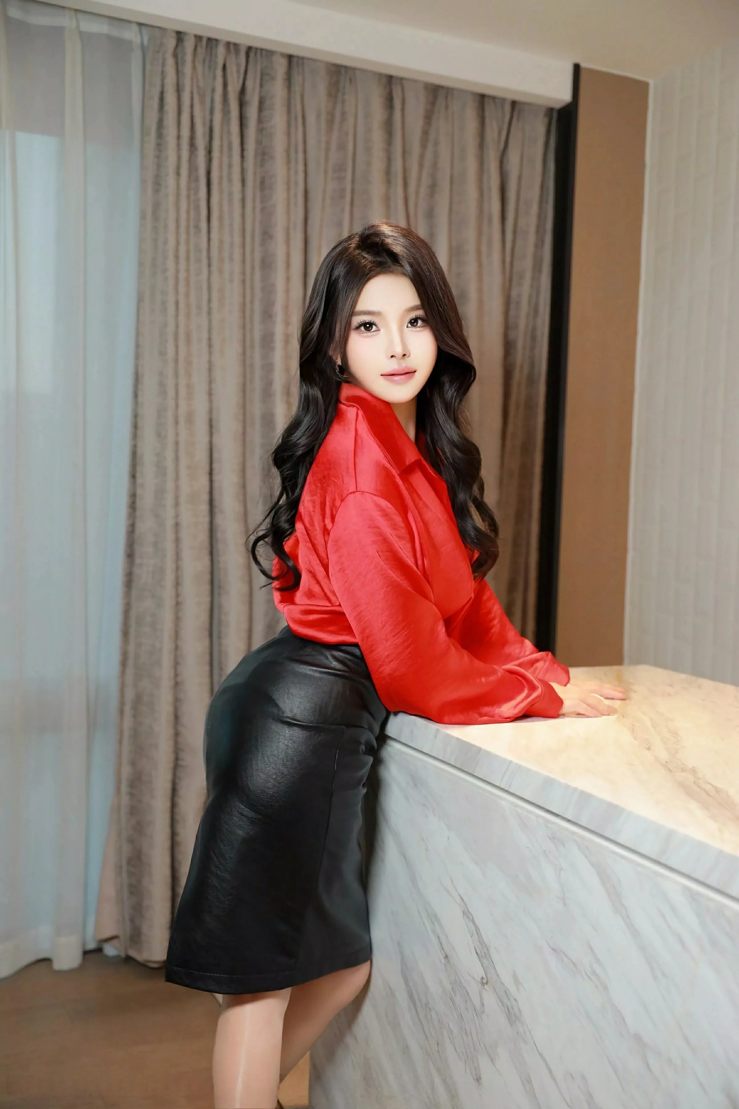 麦田性感红色衬衫配黑短裙露开档肉丝秀婀娜身姿绝美写真 第 13 张