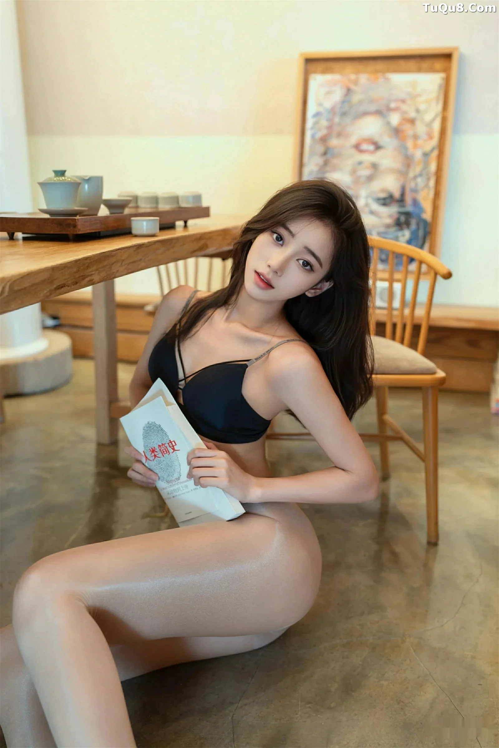 时安安性感深色旗袍露黑色内衣配开档肉丝秀美腿绝美写真 第 56 张