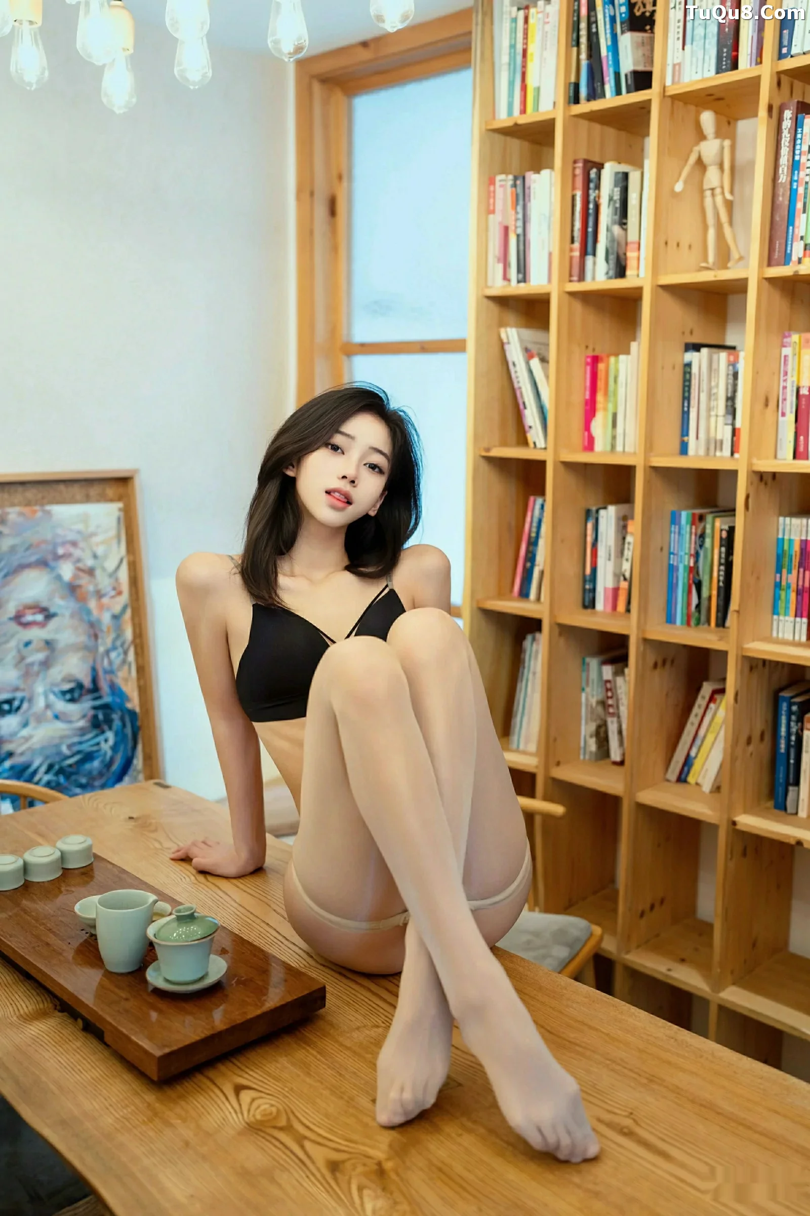 时安安性感深色旗袍露黑色内衣配开档肉丝秀美腿绝美写真 第 79 张