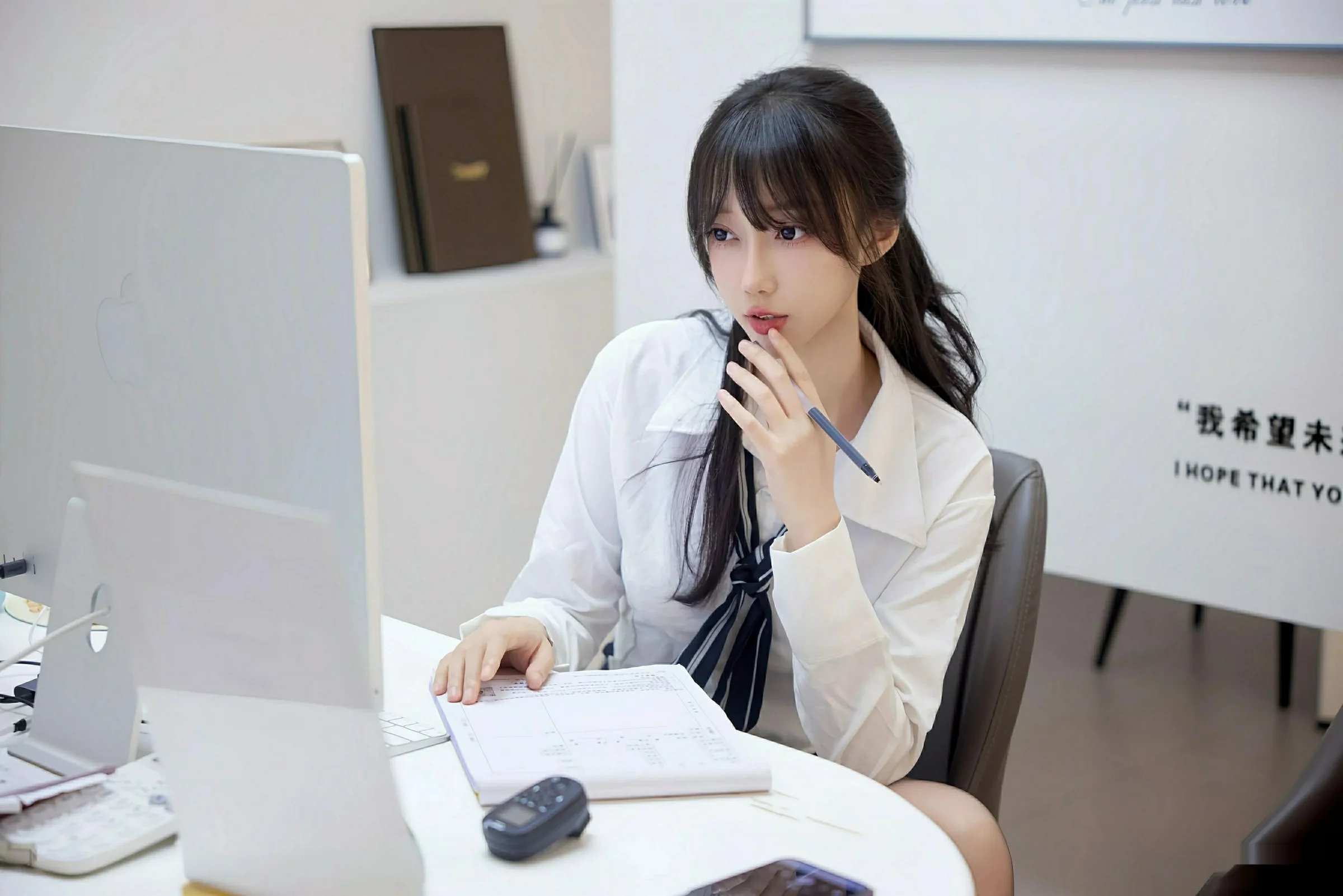 玥儿玥er性感白色衬衫配黑色短裙露超薄黑丝秀美腿绝美写真 第 34 张