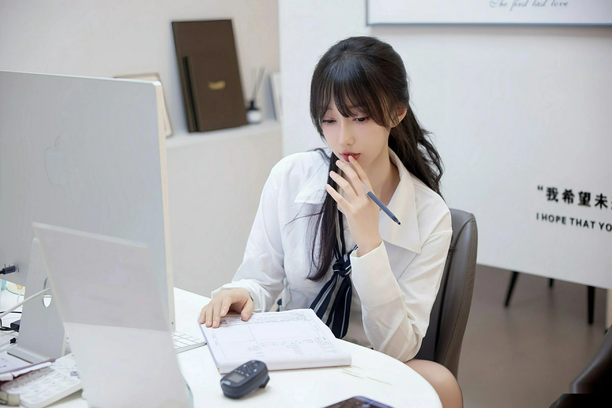玥儿玥er性感白色衬衫配黑色短裙露超薄黑丝秀美腿绝美写真 第 39 张