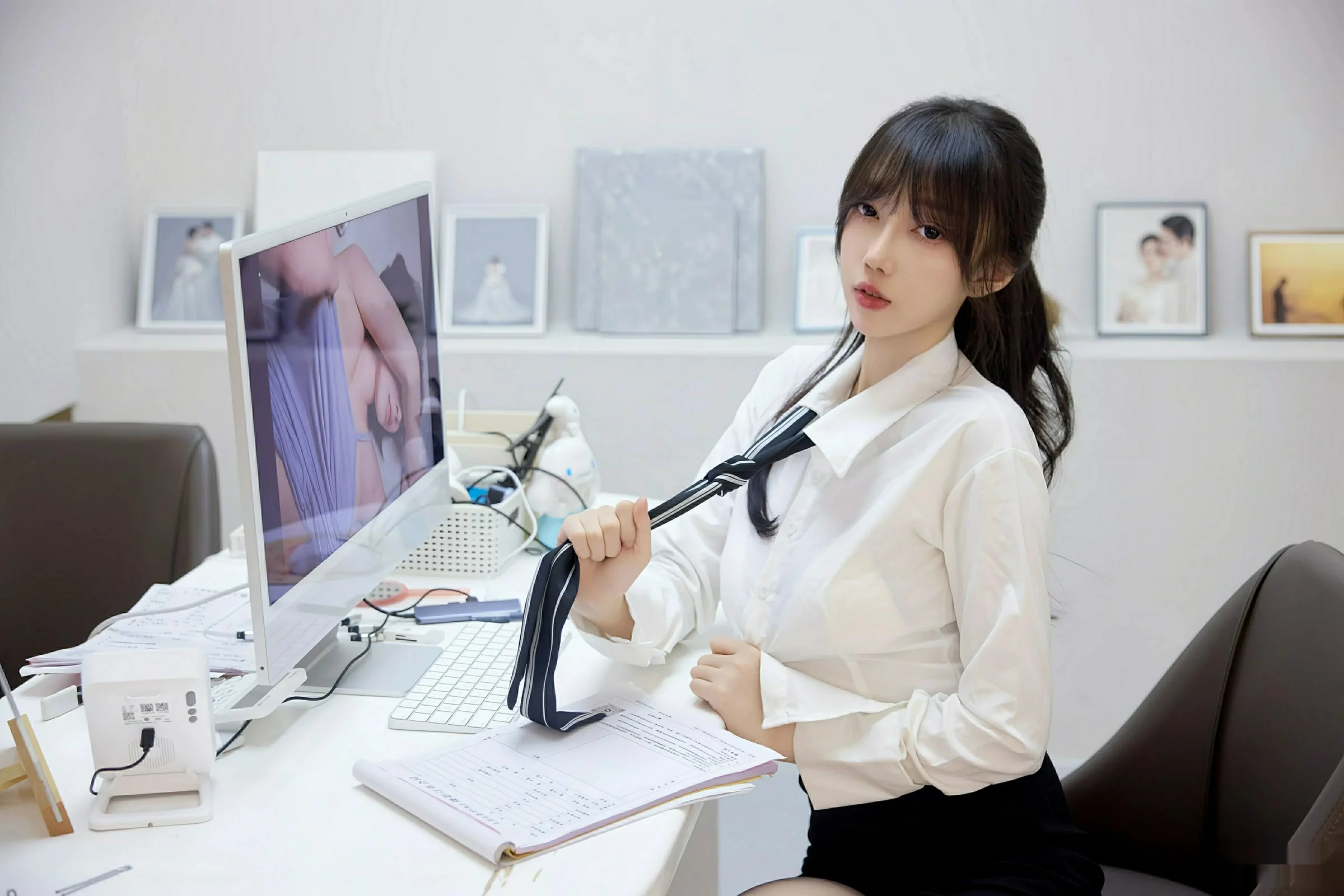 玥儿玥er性感白色衬衫配黑色短裙露超薄黑丝秀美腿绝美写真 第 65 张