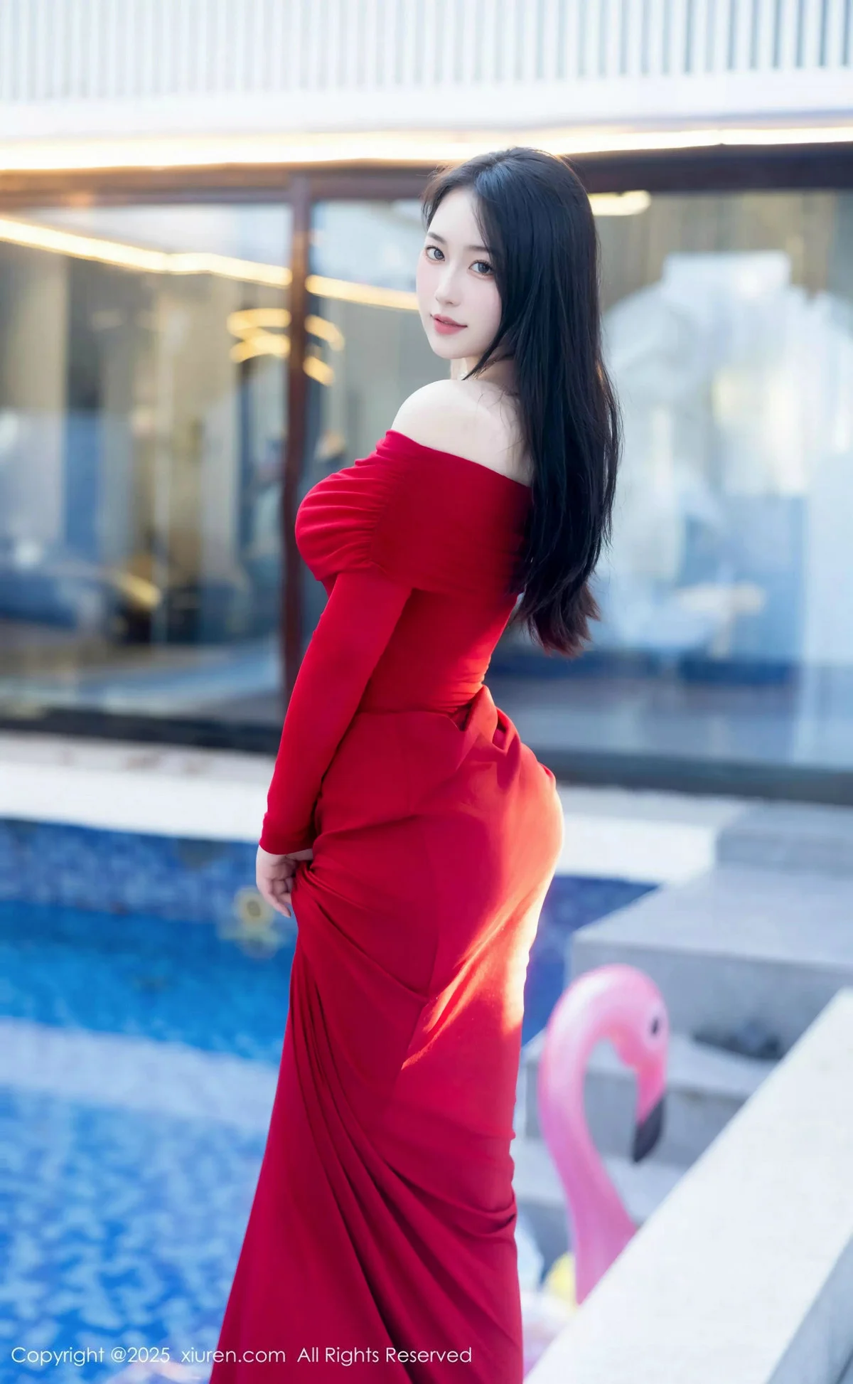 林昔予yorki泳池性感红色连衣裙秀凹凸身材迷人绝美写真 第 6 张