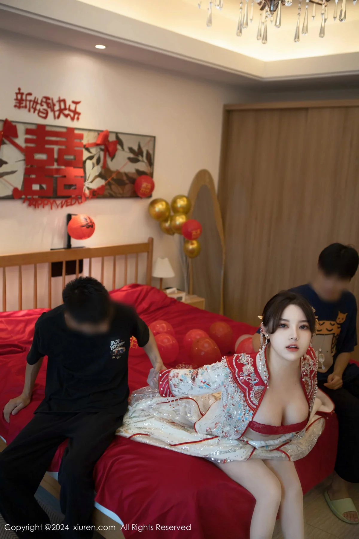 豆瓣酱闹新娘主题红色新娘装配超薄肉丝秀丰腴身材绝美写真 第 134 张