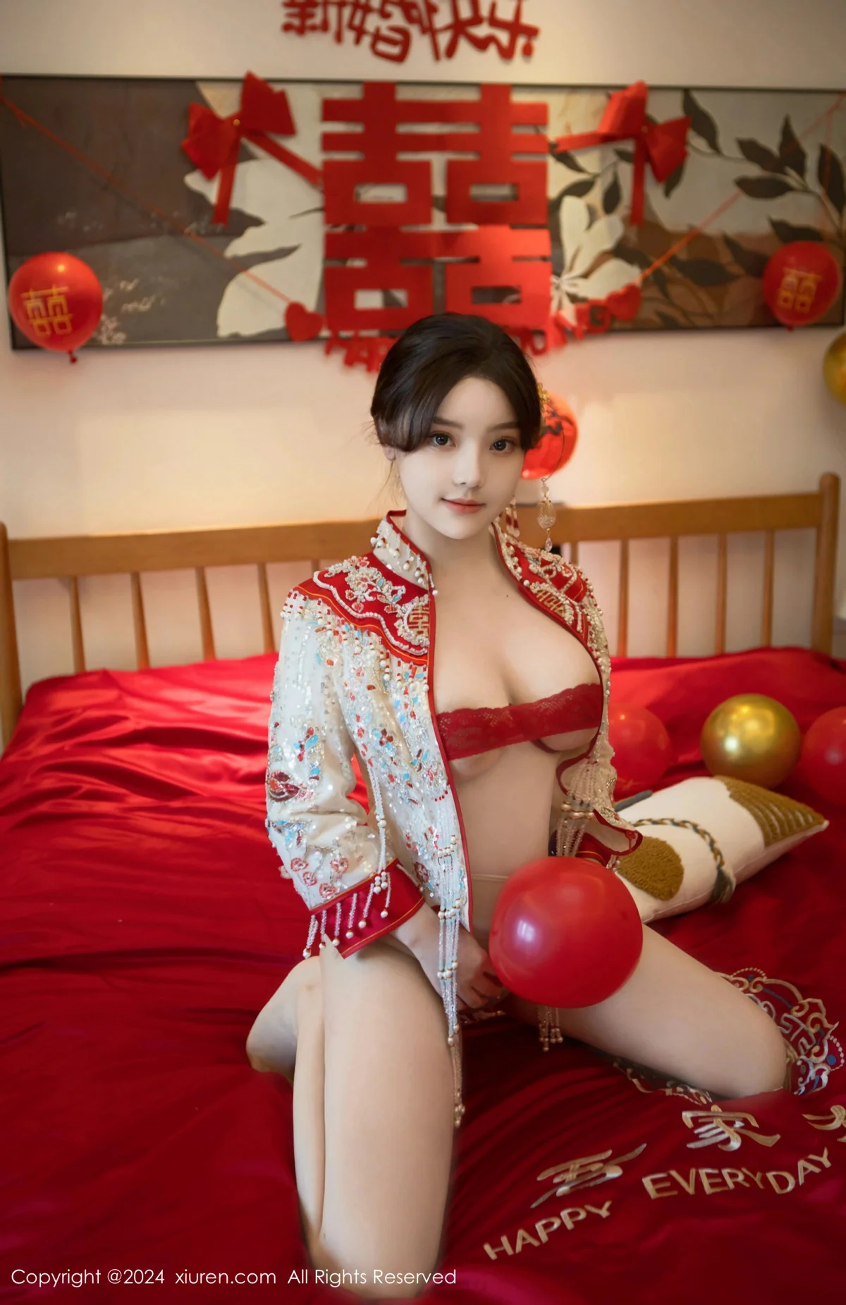 豆瓣酱闹新娘主题红色新娘装配超薄肉丝秀丰腴身材绝美写真 第 161 张