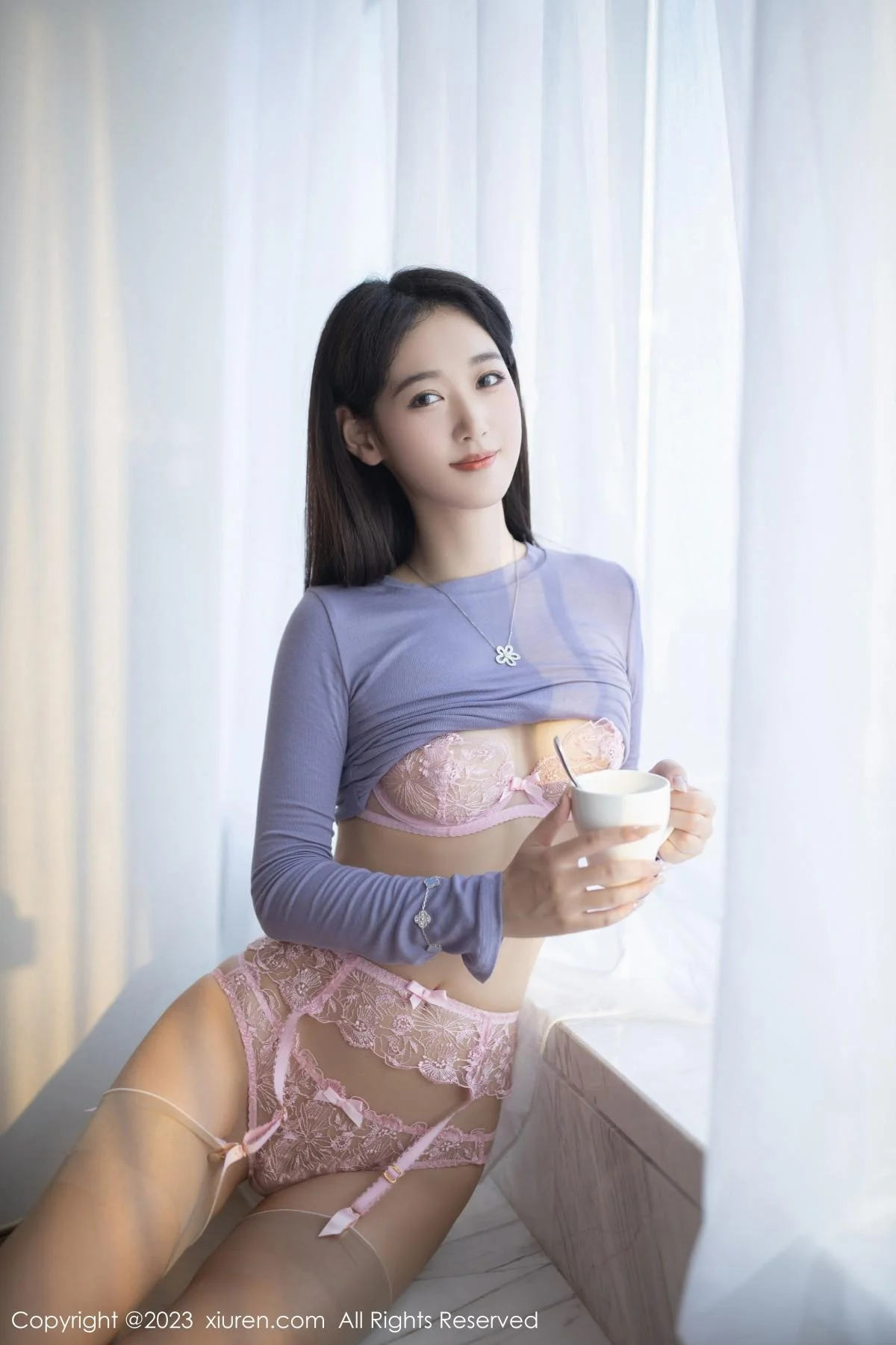唐安琪下午茶主题半脱露粉色蕾丝内衣秀曼妙身姿绝美写真 第 56 张