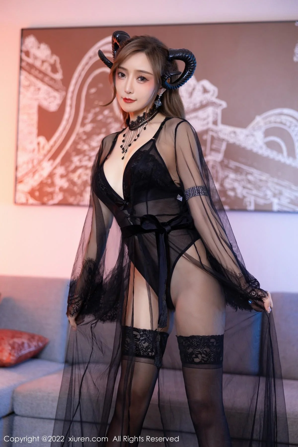 王馨瑶yanni私房性感轻透网纱配黑色蕾丝内衣完美绝美写真 第 5 张