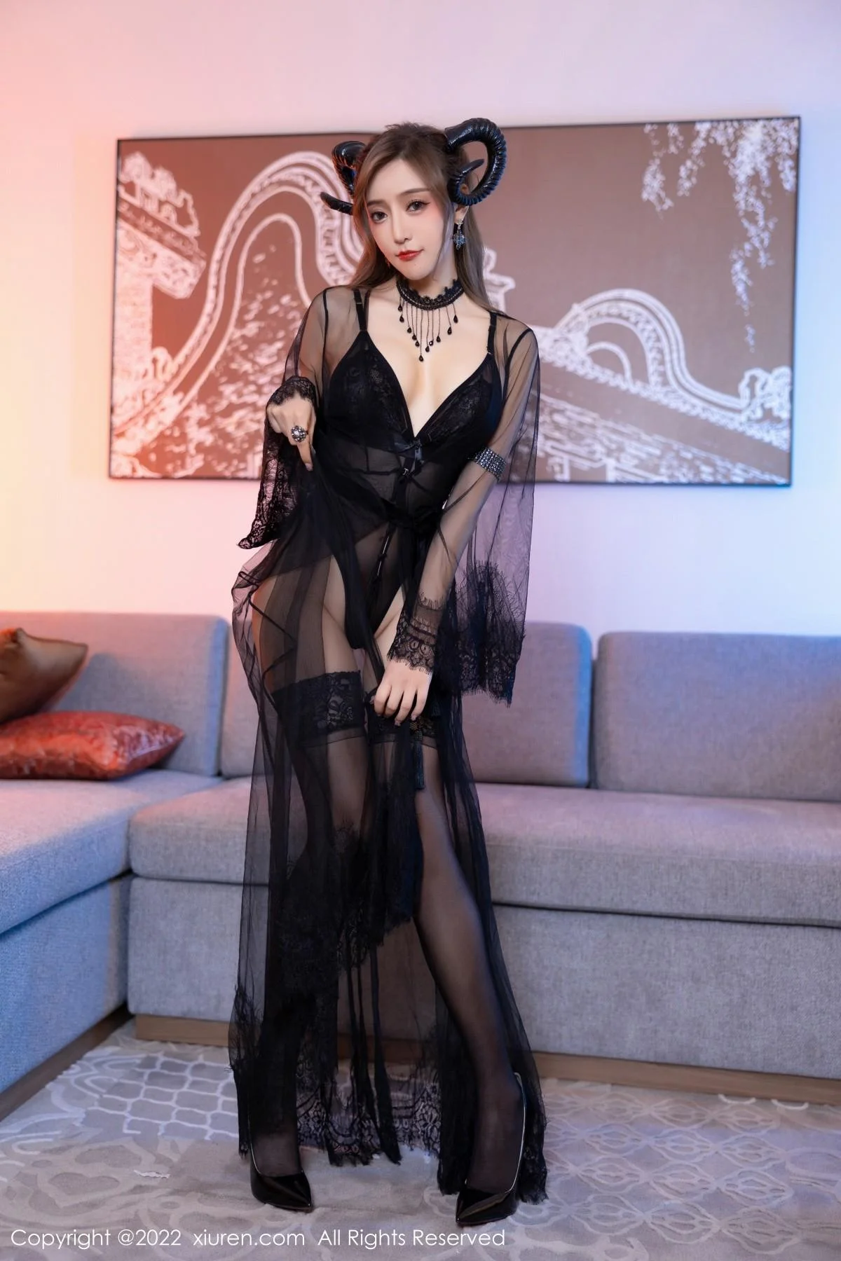 王馨瑶yanni私房性感轻透网纱配黑色蕾丝内衣完美绝美写真 第 7 张