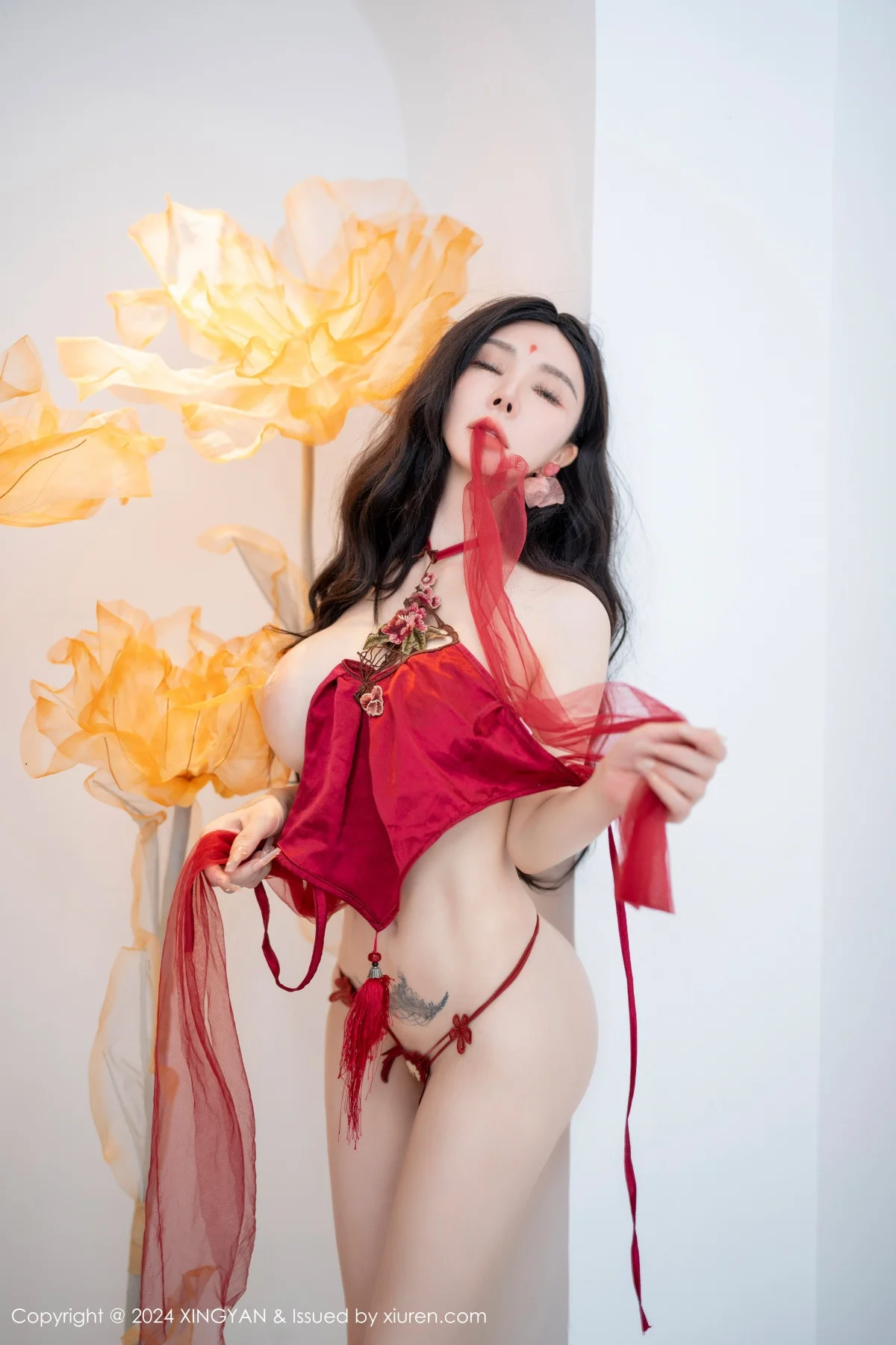 潘思沁性感红色薄纱情趣服饰露丁字裤秀巨乳肥臀绝美写真 第 102 张