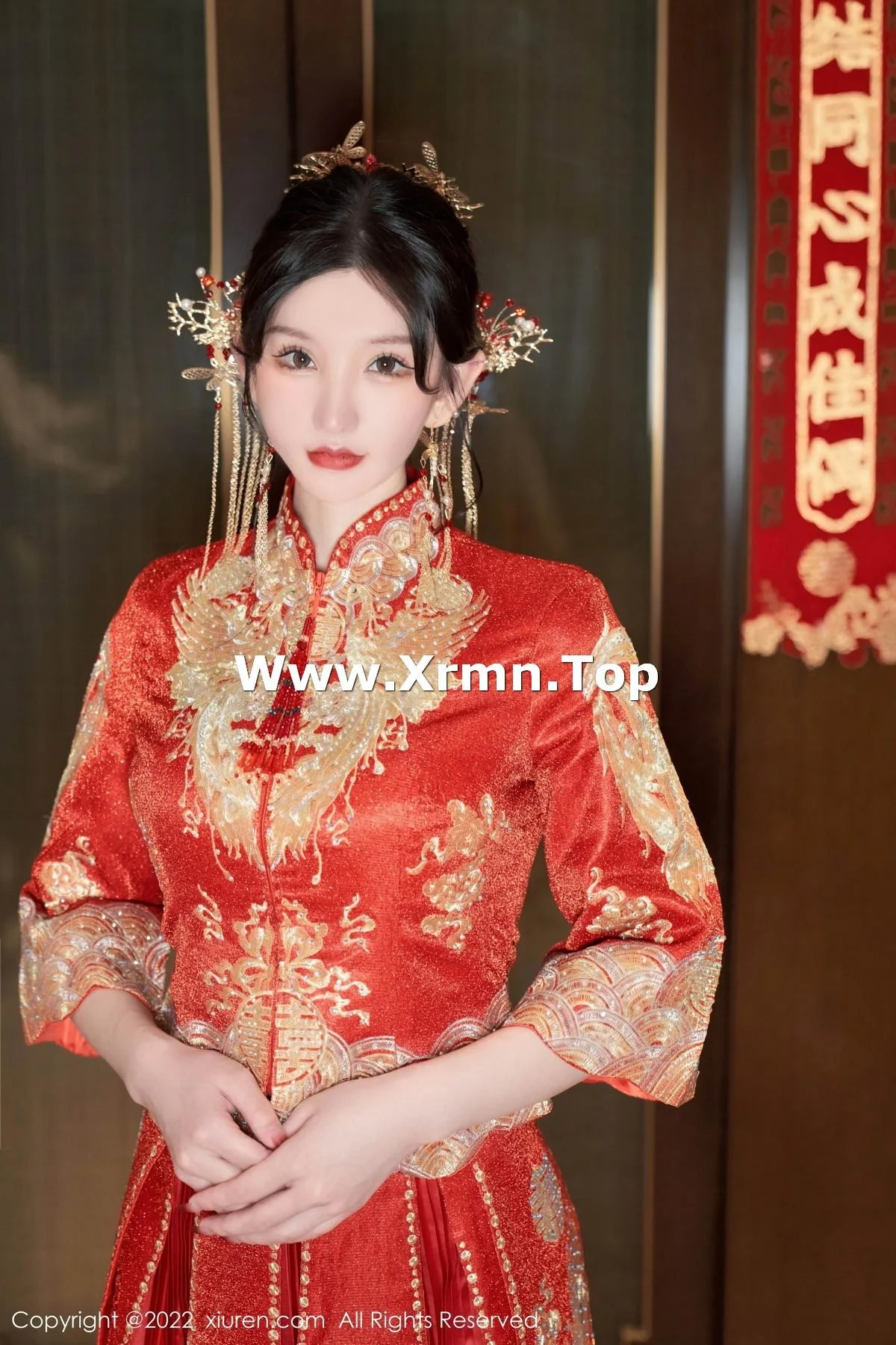 周于希Sally私房脱新娘装露红色蕾丝内衣超薄肉丝绝美写真 第 14 张