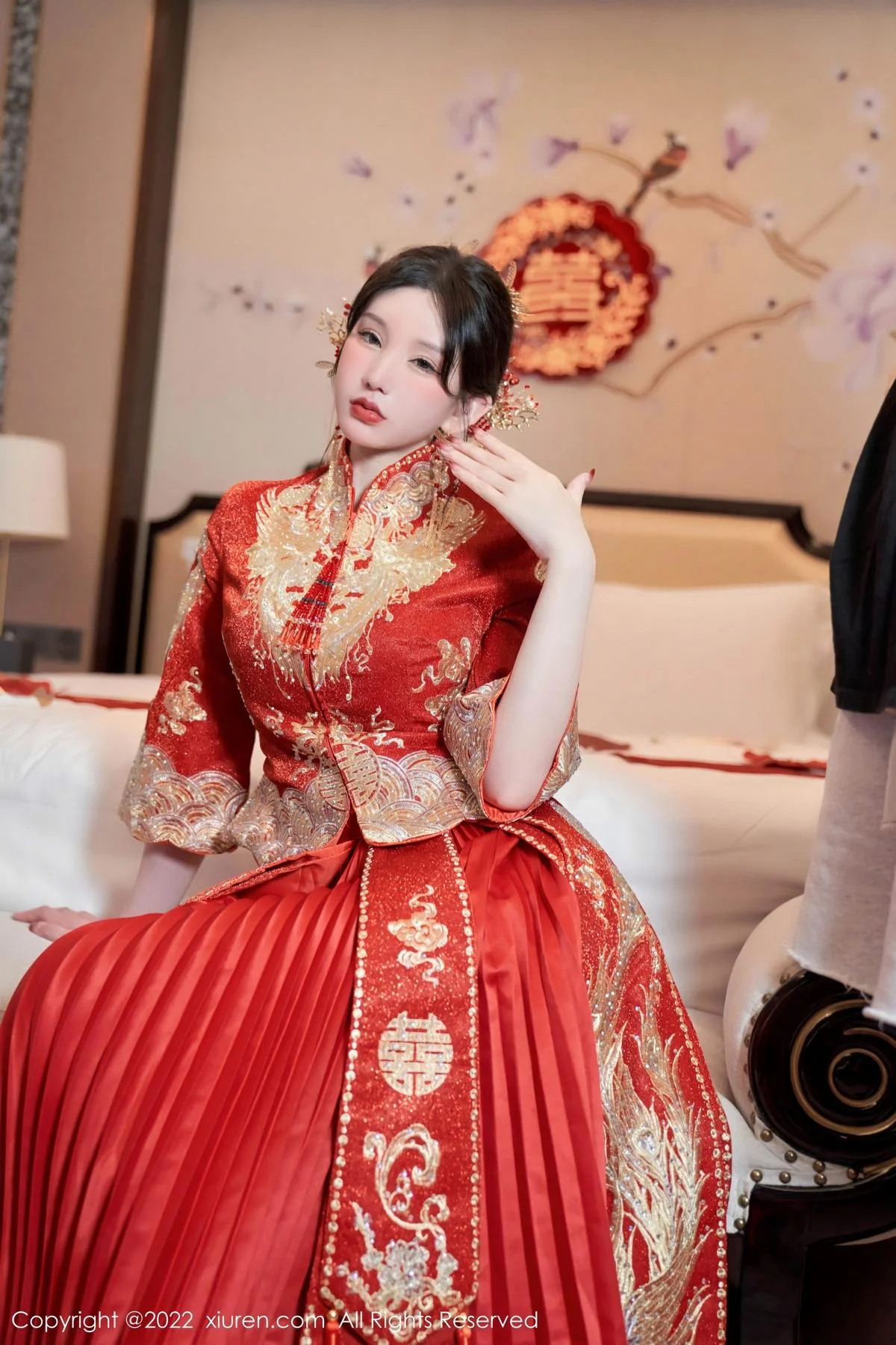 周于希Sally私房脱新娘装露红色蕾丝内衣超薄肉丝绝美写真 第 25 张