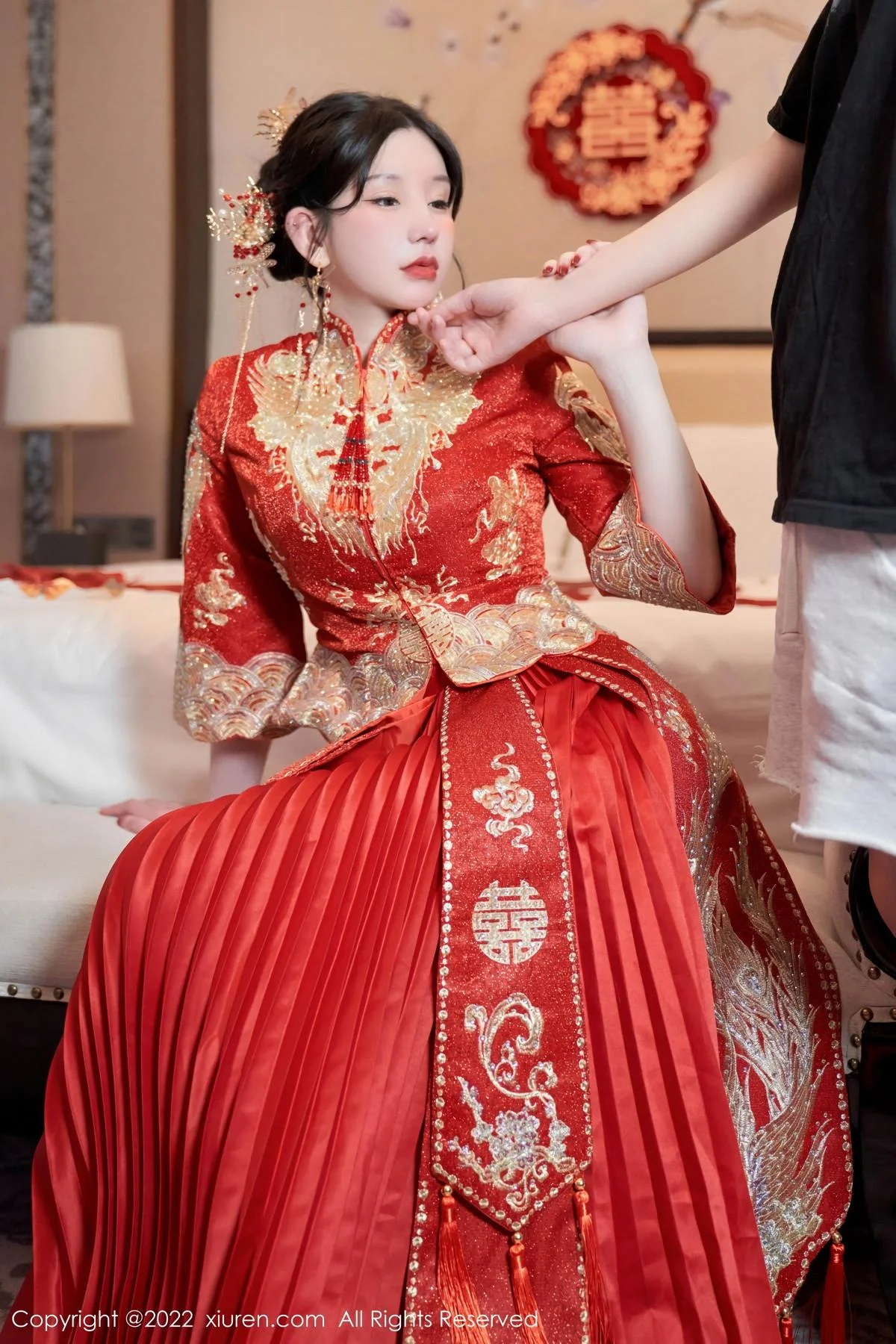周于希Sally私房脱新娘装露红色蕾丝内衣超薄肉丝绝美写真 第 27 张
