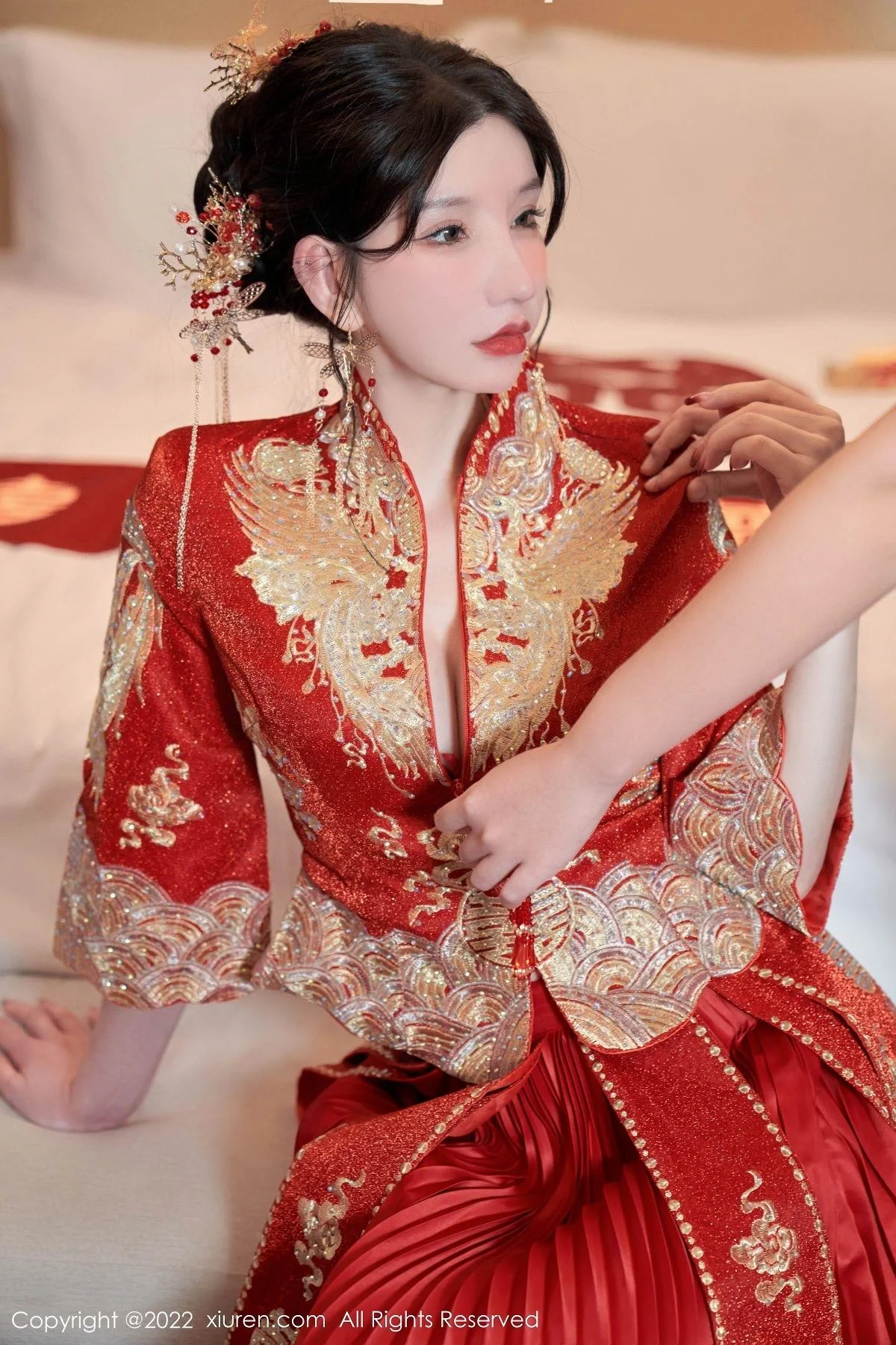 周于希Sally私房脱新娘装露红色蕾丝内衣超薄肉丝绝美写真 第 29 张