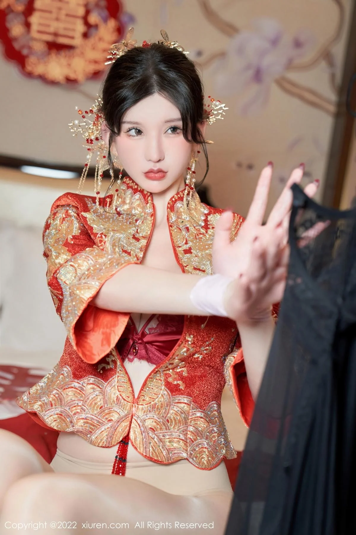 周于希Sally私房脱新娘装露红色蕾丝内衣超薄肉丝绝美写真 第 56 张