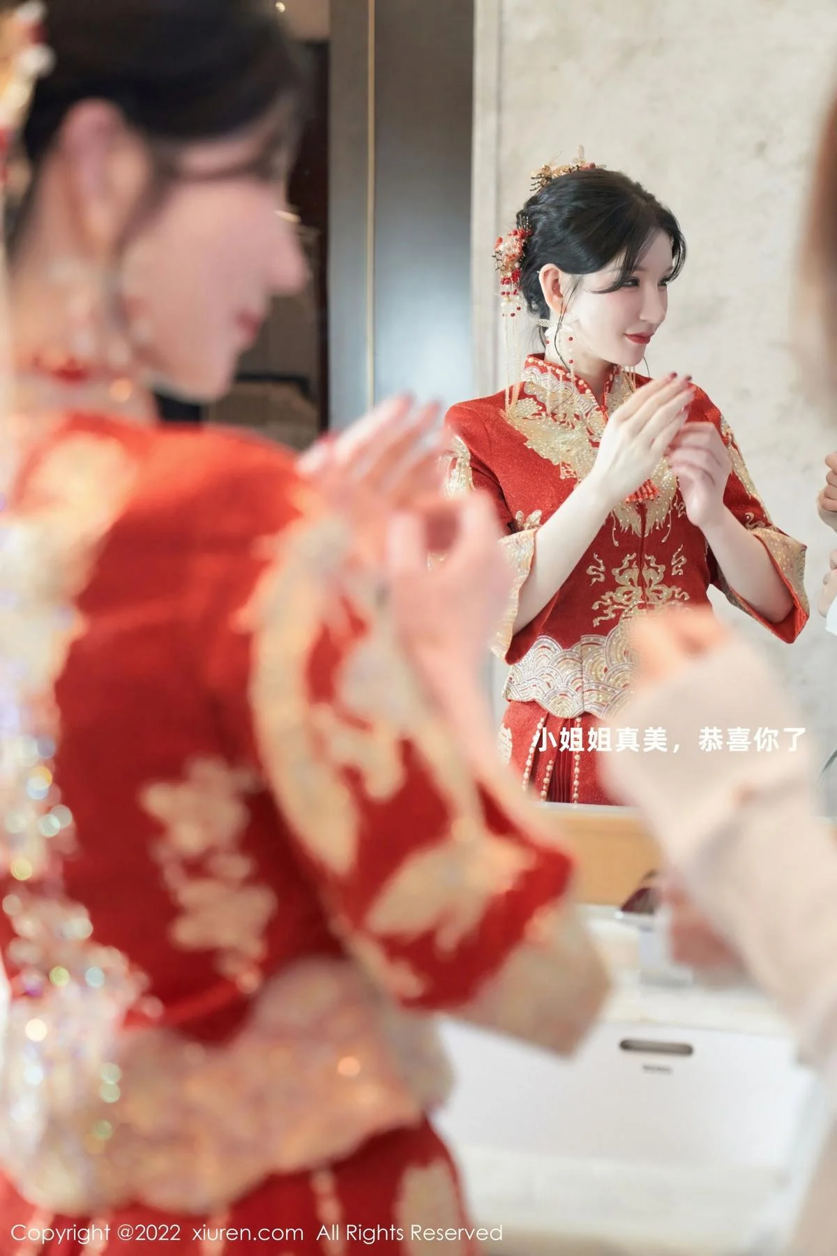 周于希Sally私房脱新娘装露红色蕾丝内衣超薄肉丝绝美写真 第 6 张