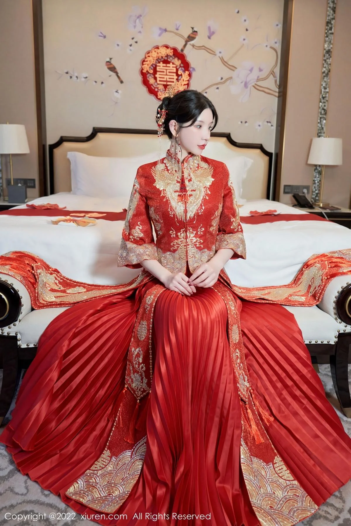 周于希Sally私房脱新娘装露红色蕾丝内衣超薄肉丝绝美写真 第 8 张