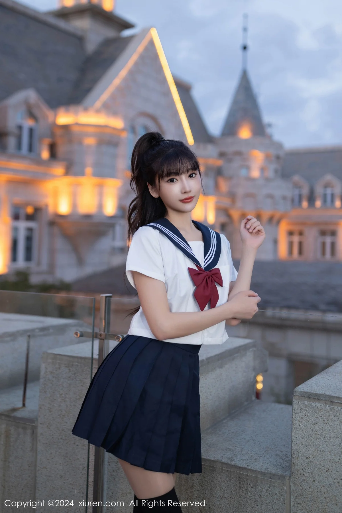 陆萱萱性感JK制服+黑色高叉连体衣配黑丝袜秀美腿绝美写真 第 11 张